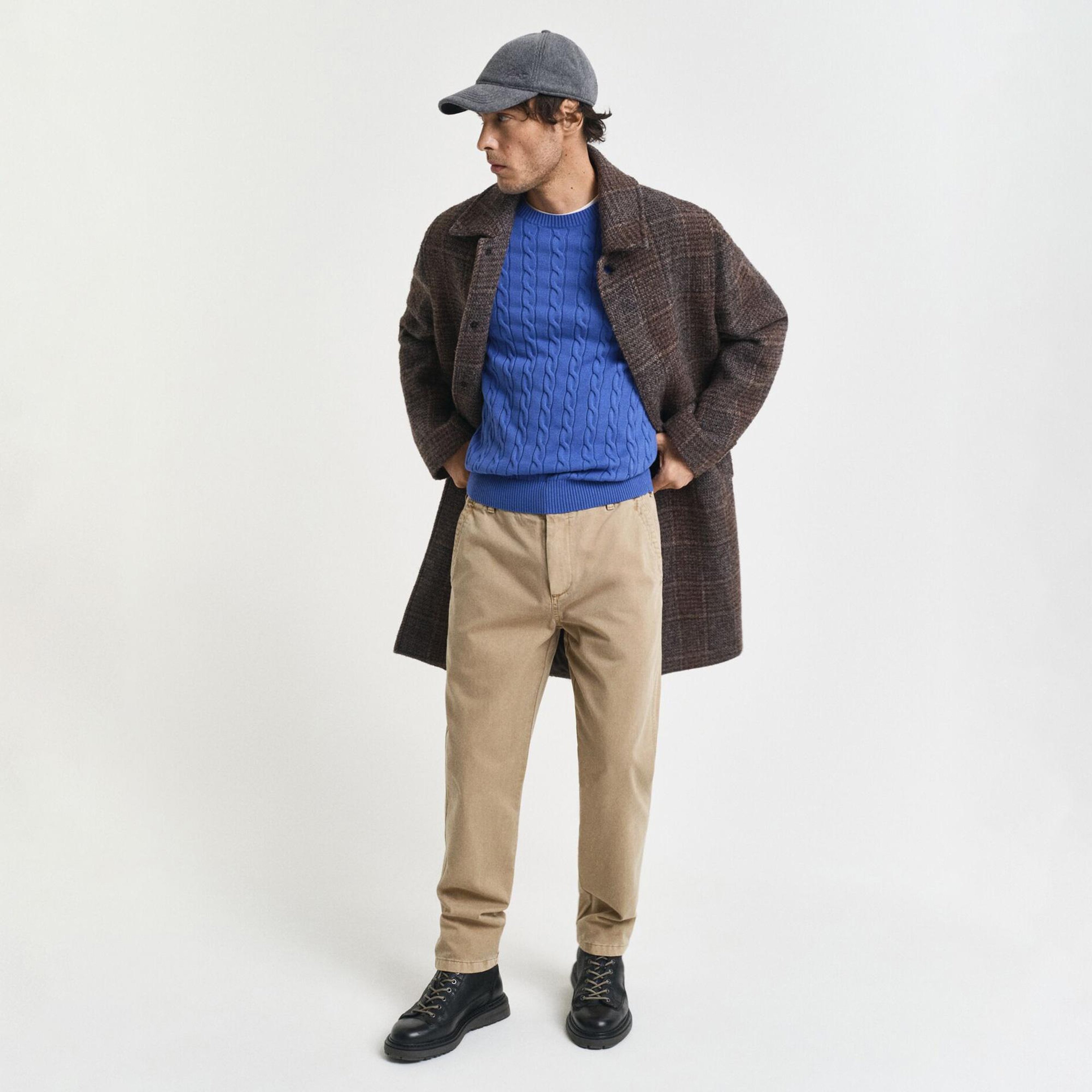 GANT Erkek Mavi Regular Fit Bisiklet Yaka Örgü Kazak