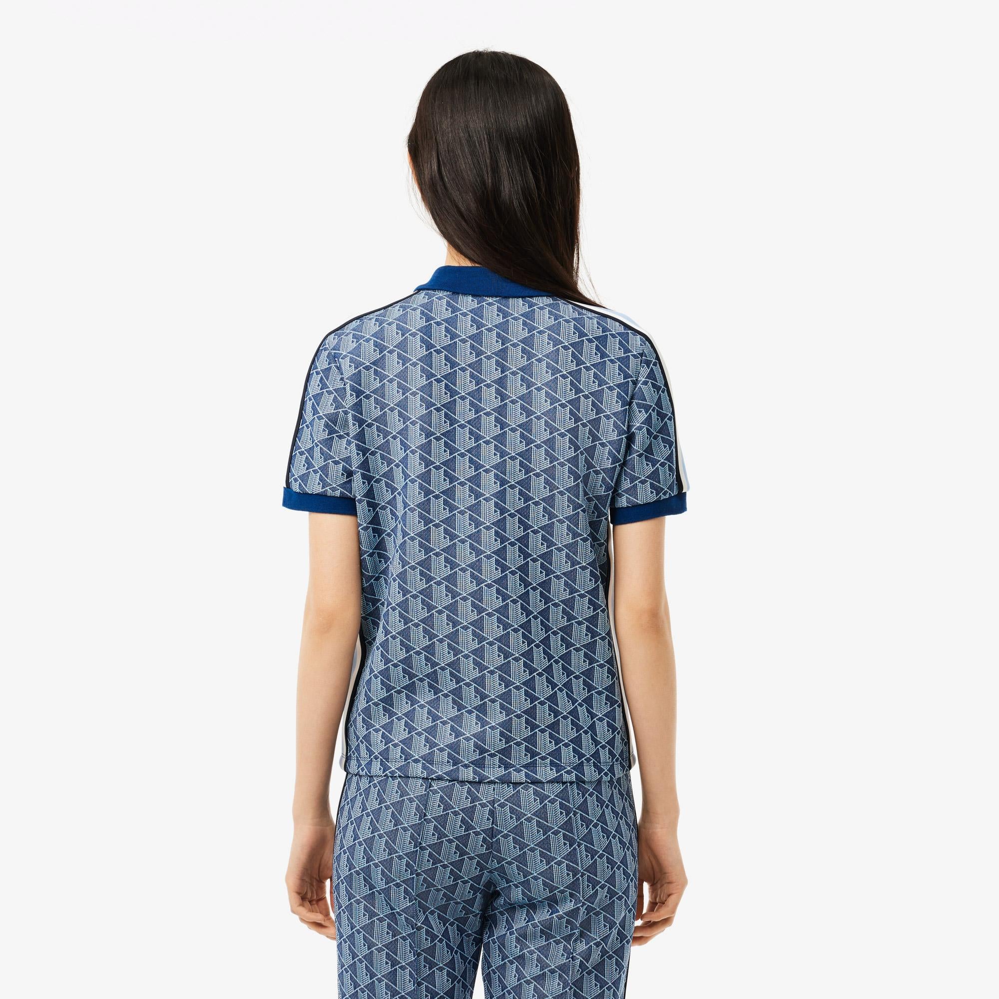 Kadın Slim Fit Monogram Koyu Mavi Polo