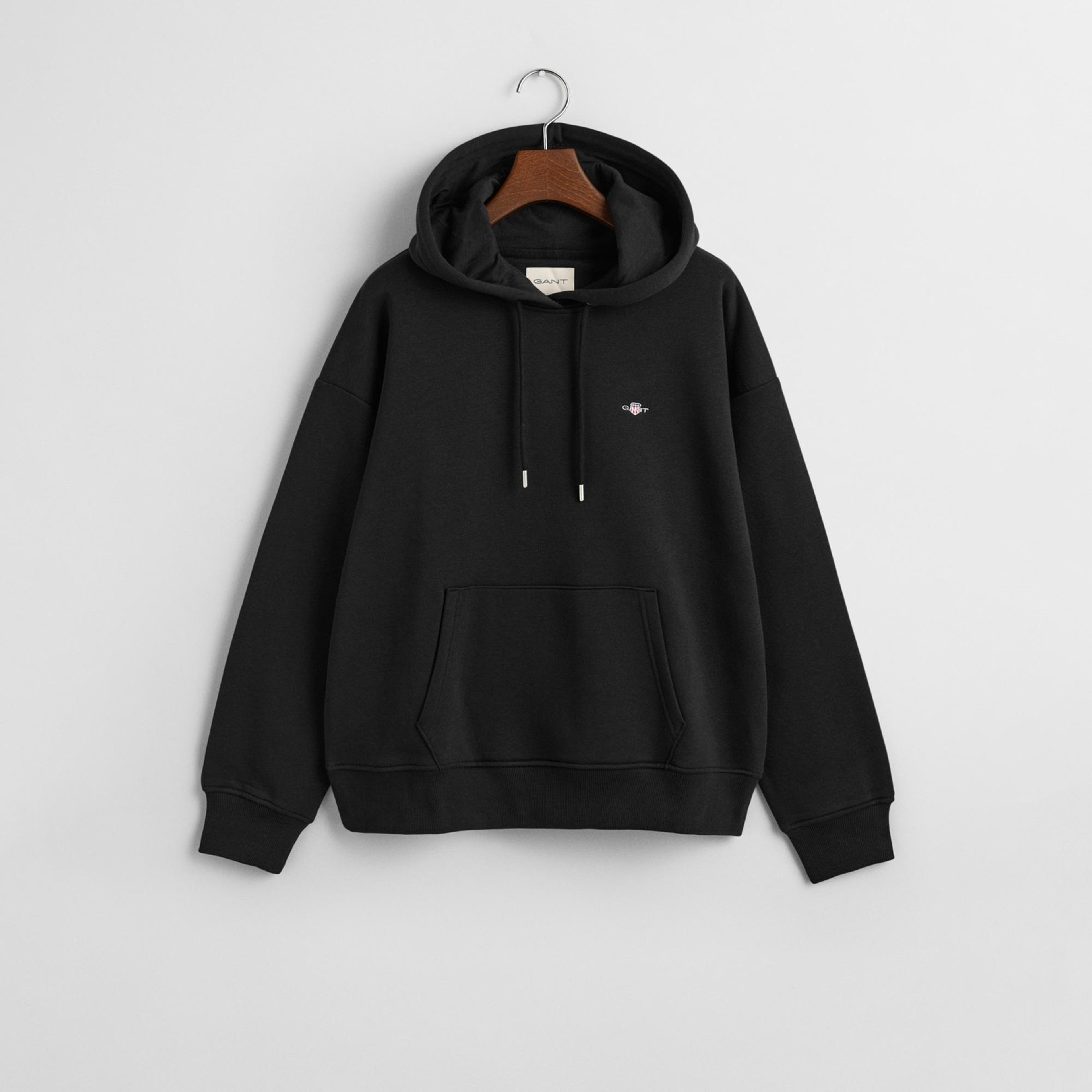 GANT Kadın Siyah Relaxed Fit Kapüşonlu Sweatshirt