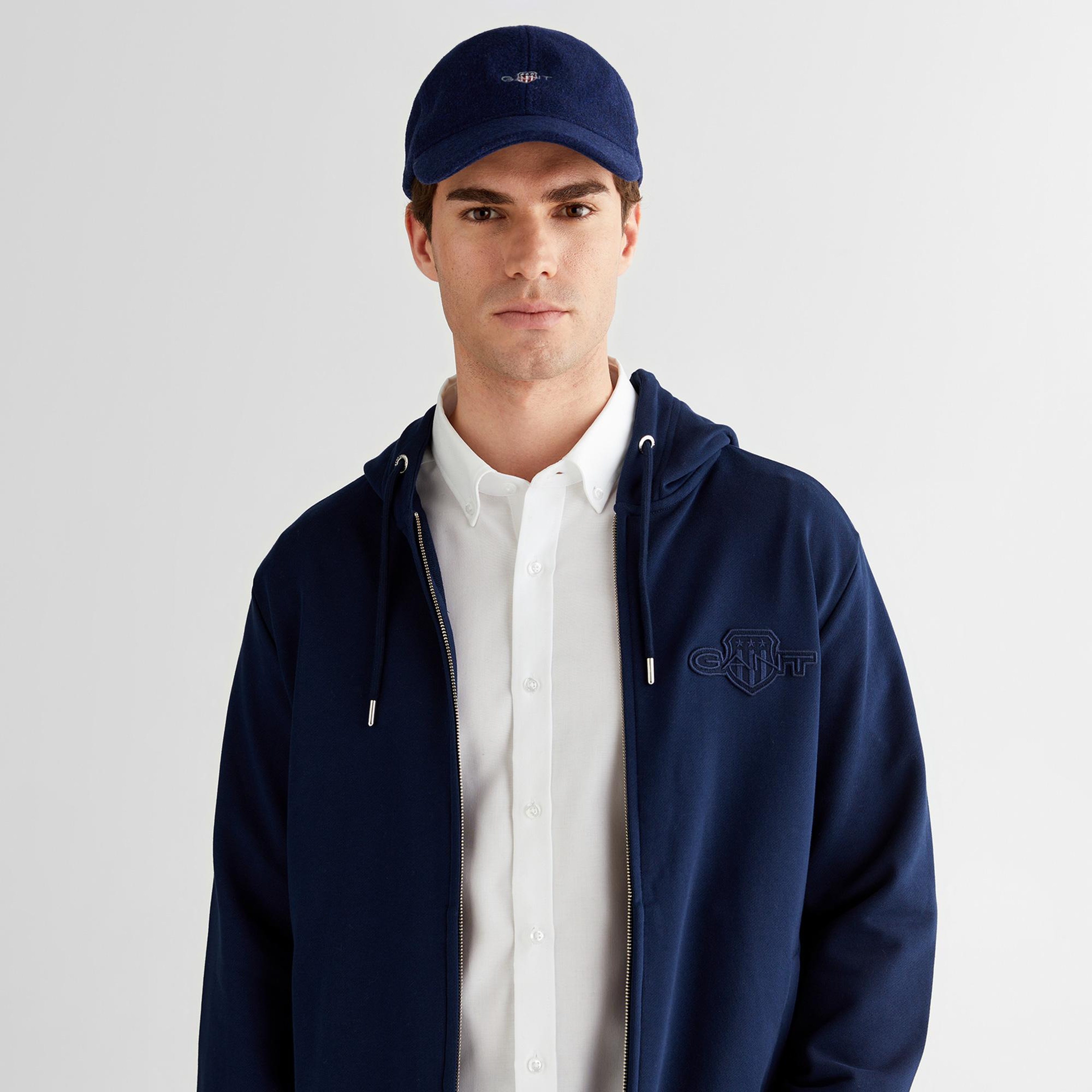 GANT Erkek Lacivert Regular Fit Kapüşonlu Fermuarlı Sweatshirt