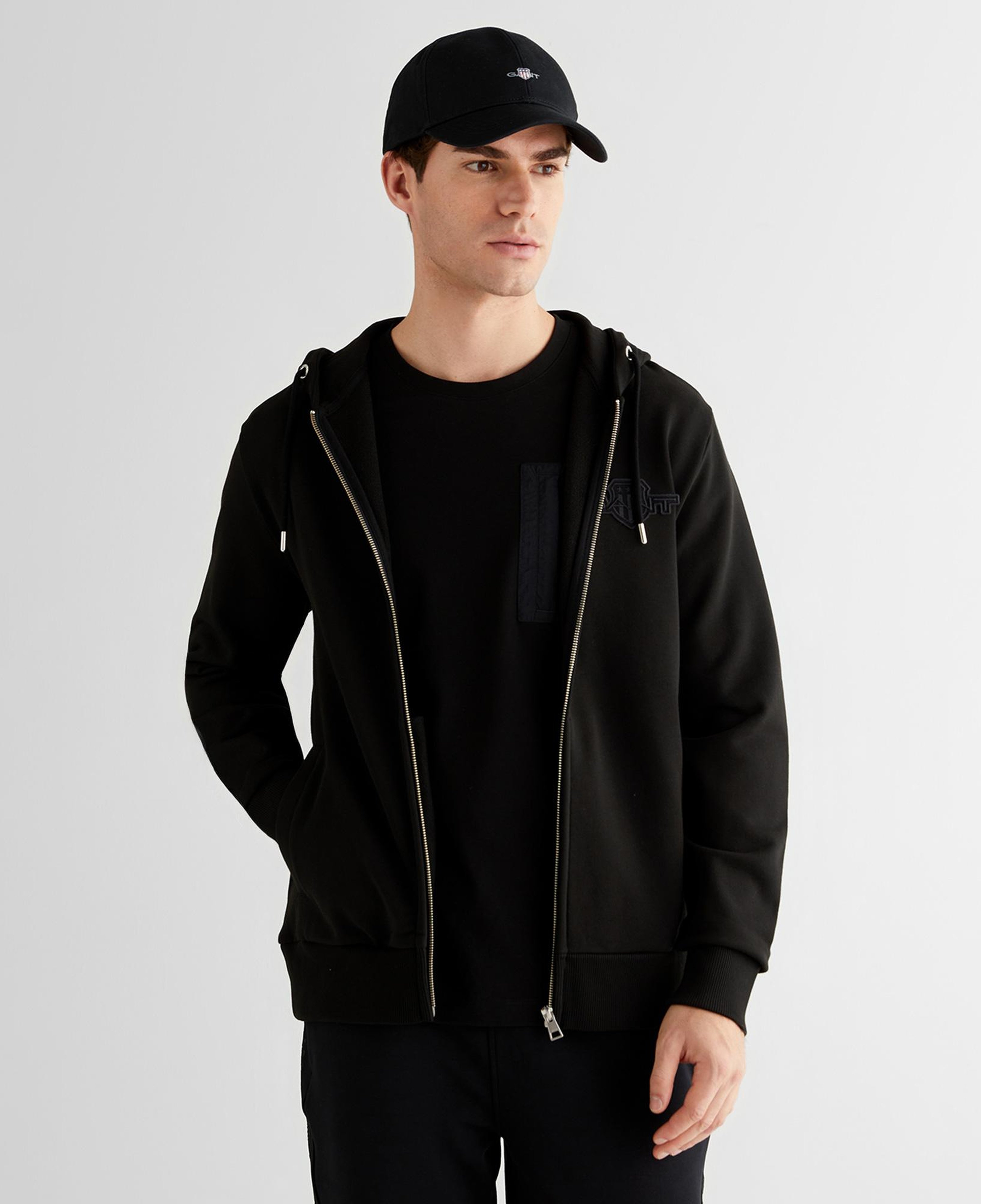 GANT Erkek Siyah Regular Fit Kapüşonlu Fermuarlı Sweatshirt