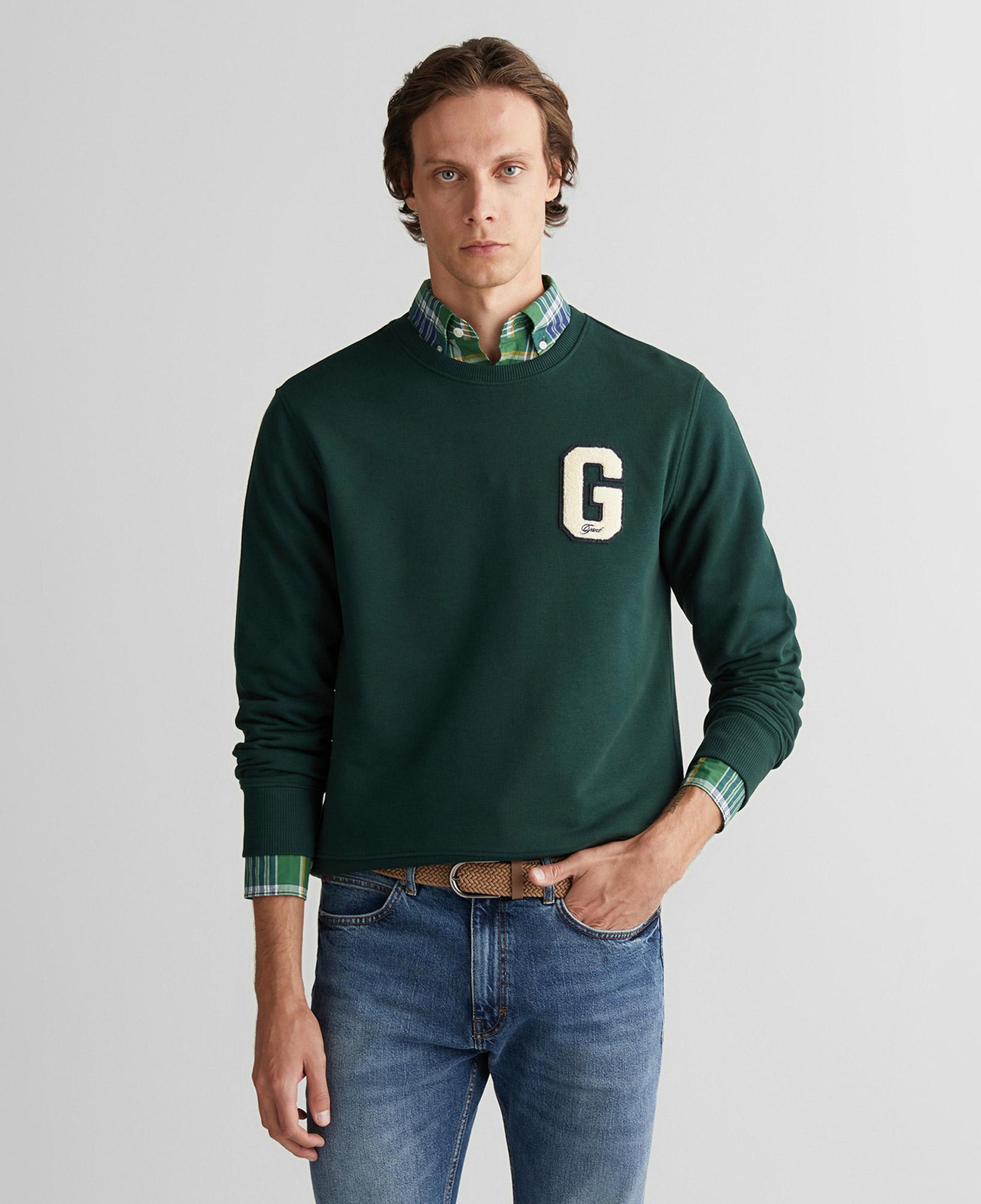 GANT Erkek Yeşil Regular Fit Bisiklet Yaka Logolu Sweatshirt