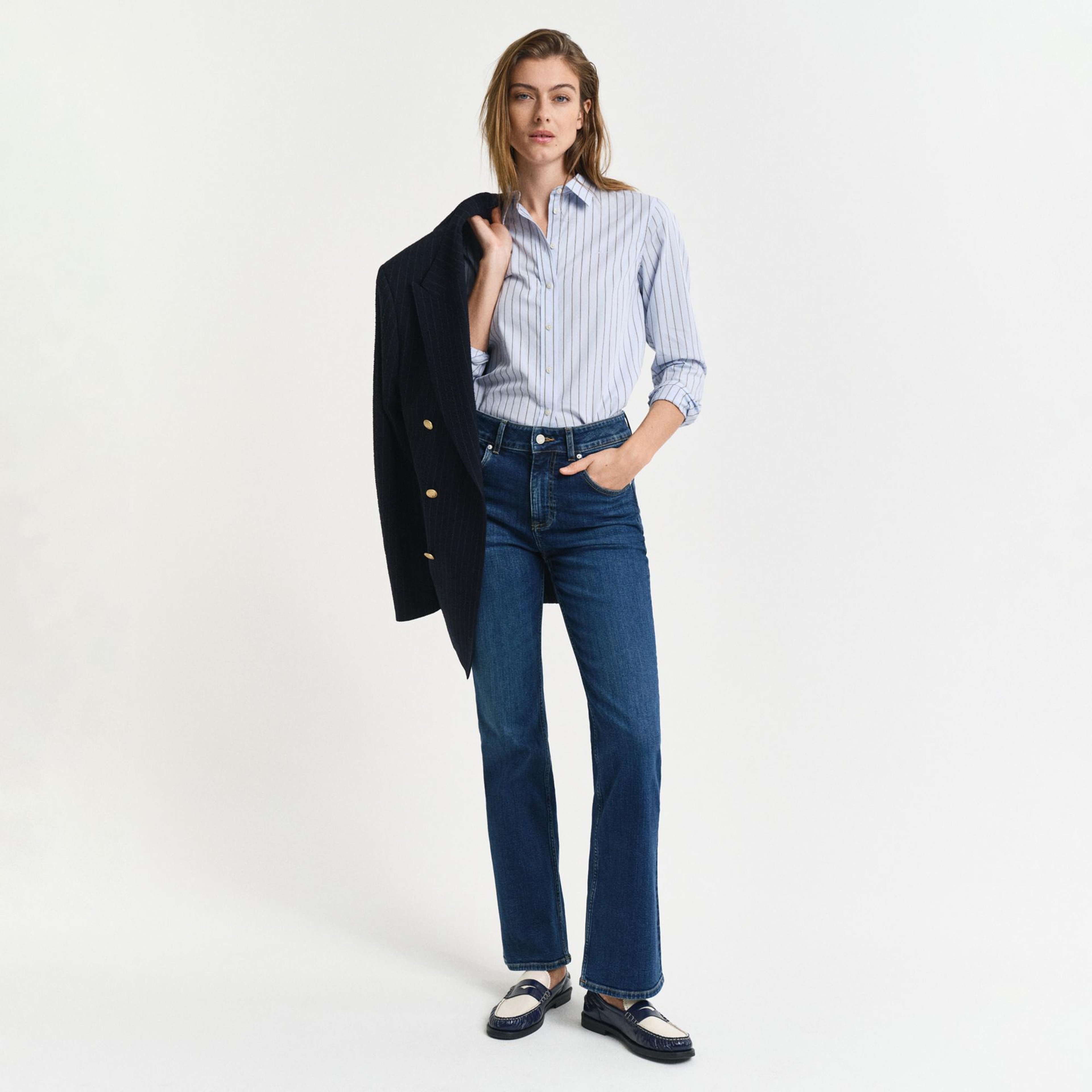 GANT Kadın Lacivert Slim Fit Flare Jean Pantolon