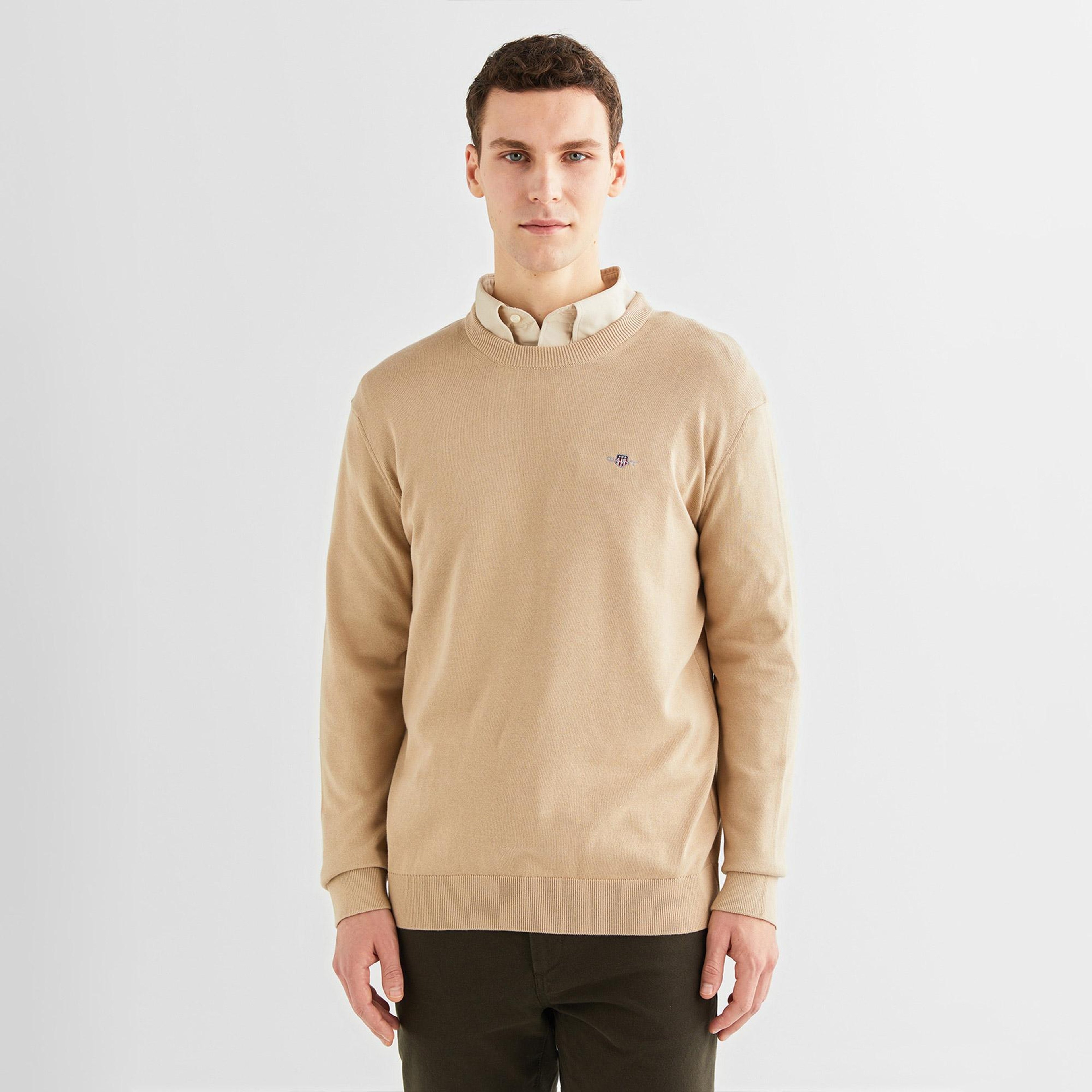 GANT Erkek Bej Regular Fit Bisiklet Yaka Kazak