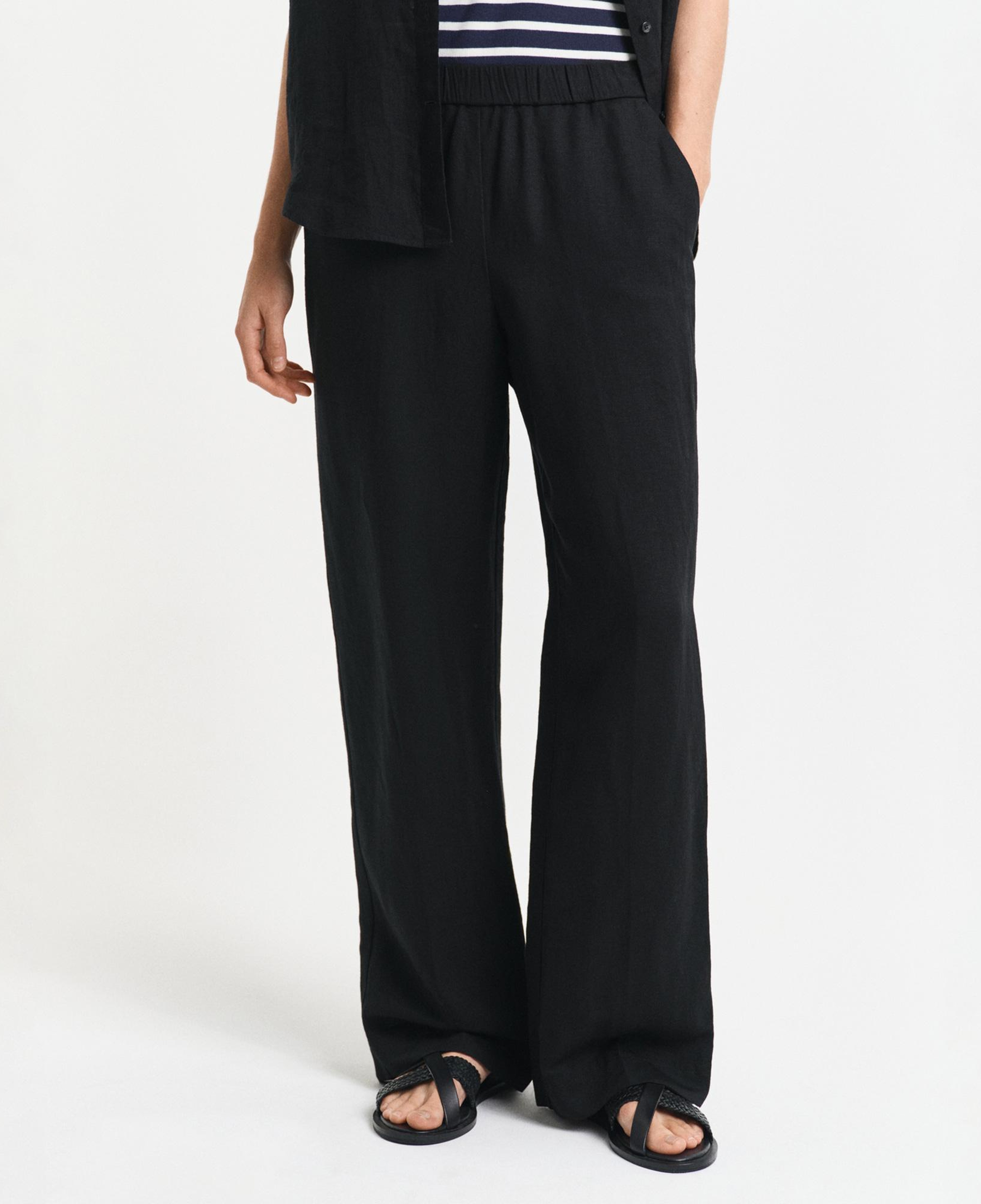 GANT Kadın Siyah Relaxed Fit Keten Karışımlı Pantolon