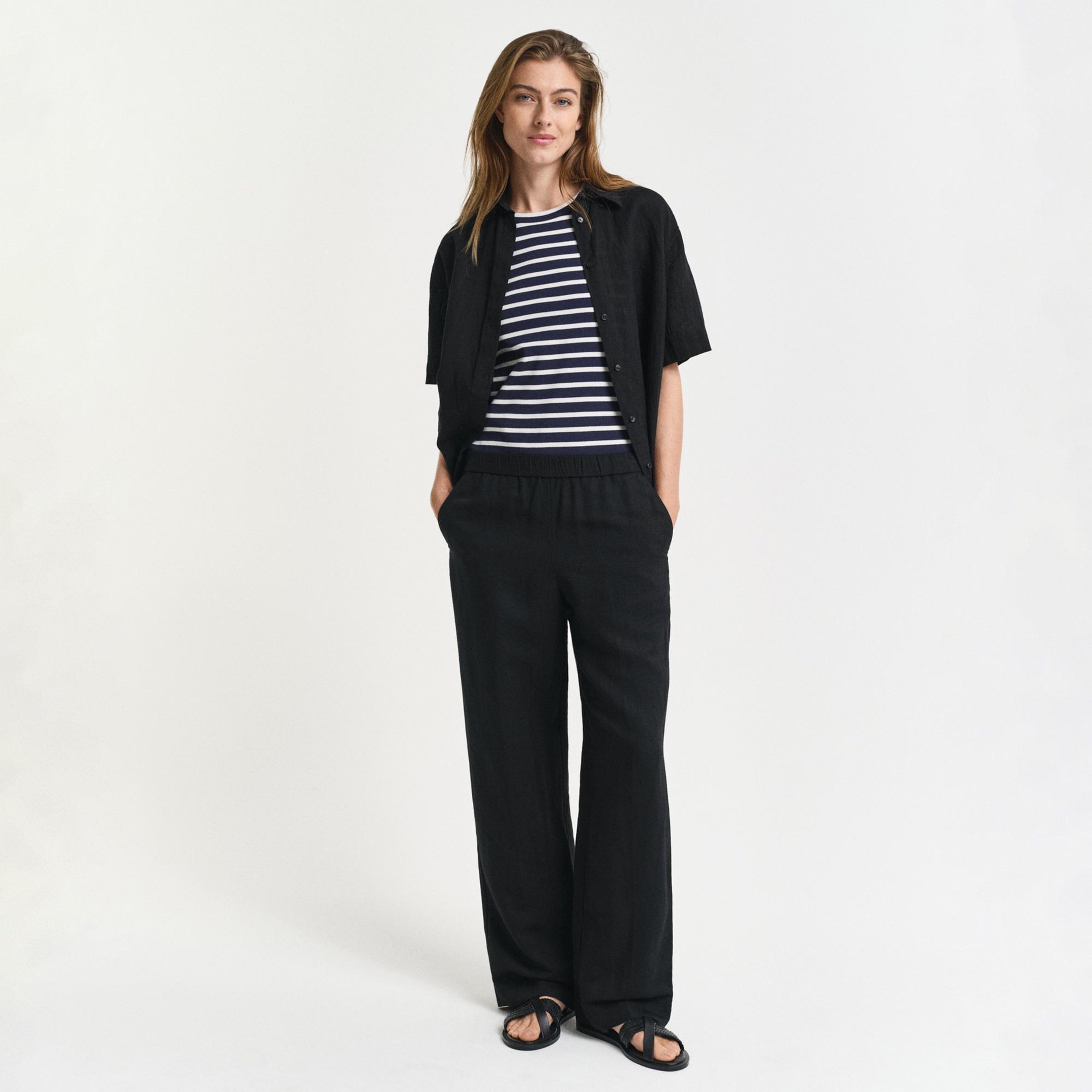 GANT Kadın Siyah Relaxed Fit Keten Karışımlı Pantolon