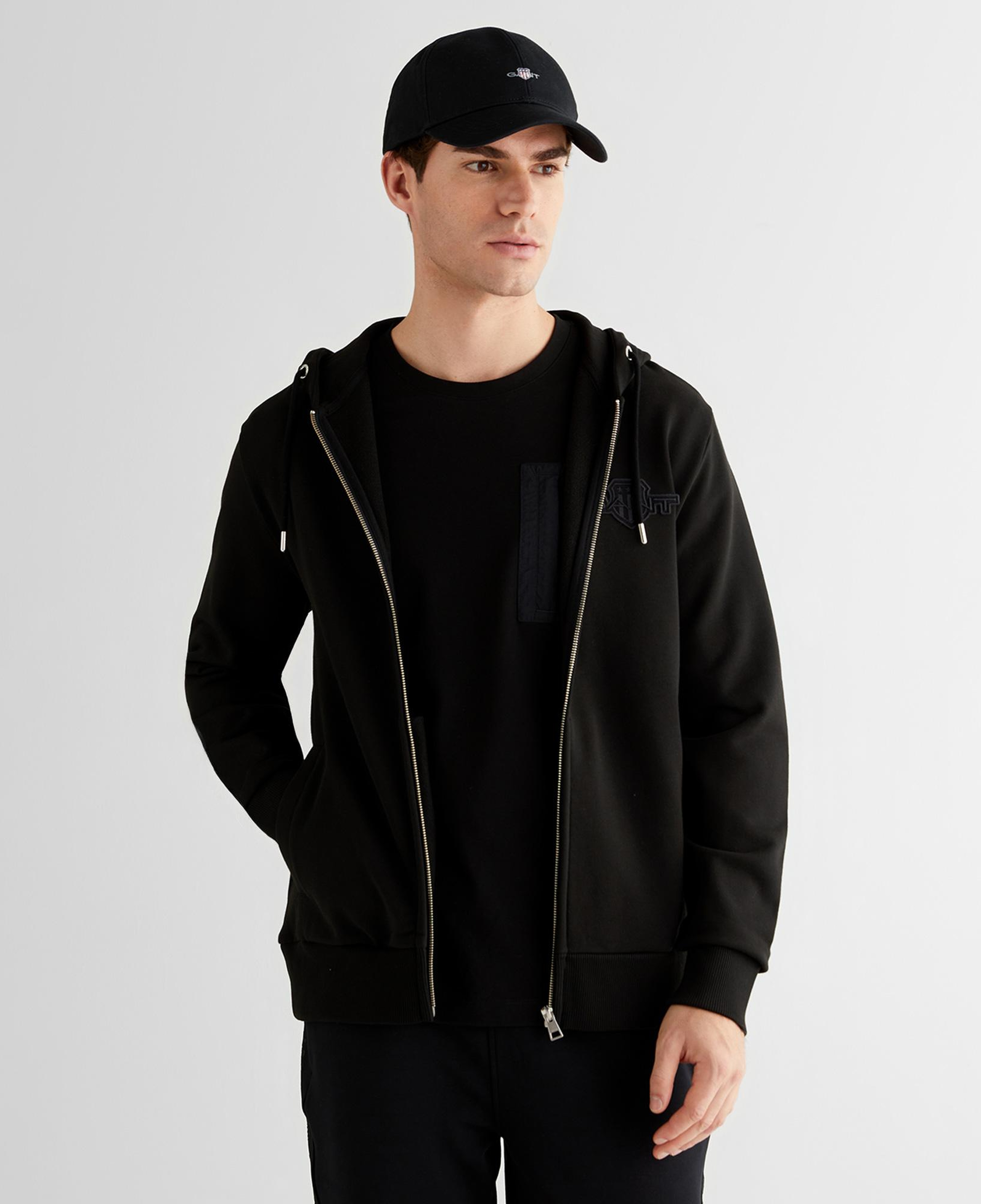 GANT Erkek Siyah Regular Fit Kapüşonlu Fermuarlı Sweatshirt
