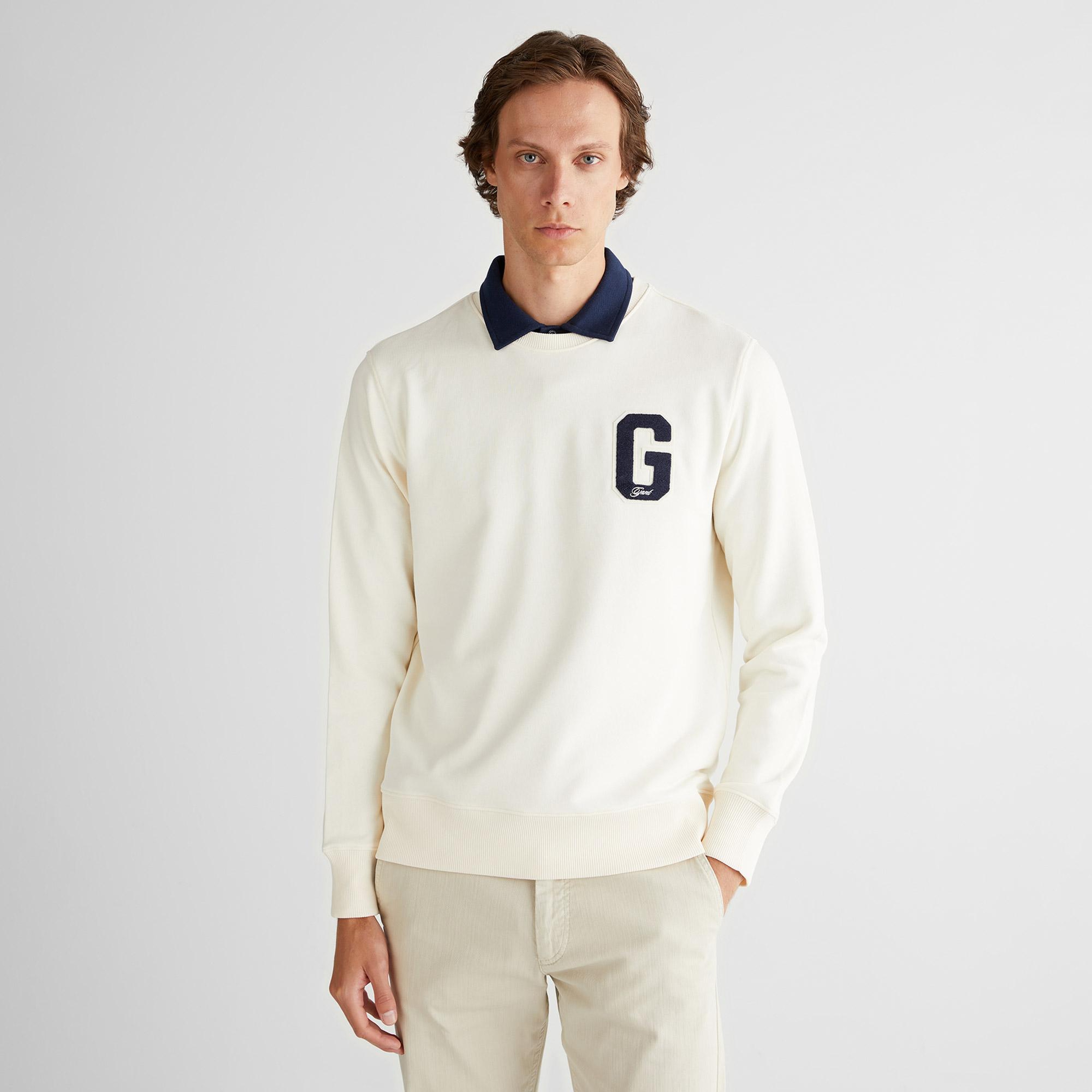 GANT Erkek Krem Regular Fit Bisiklet Yaka Logolu Sweatshirt