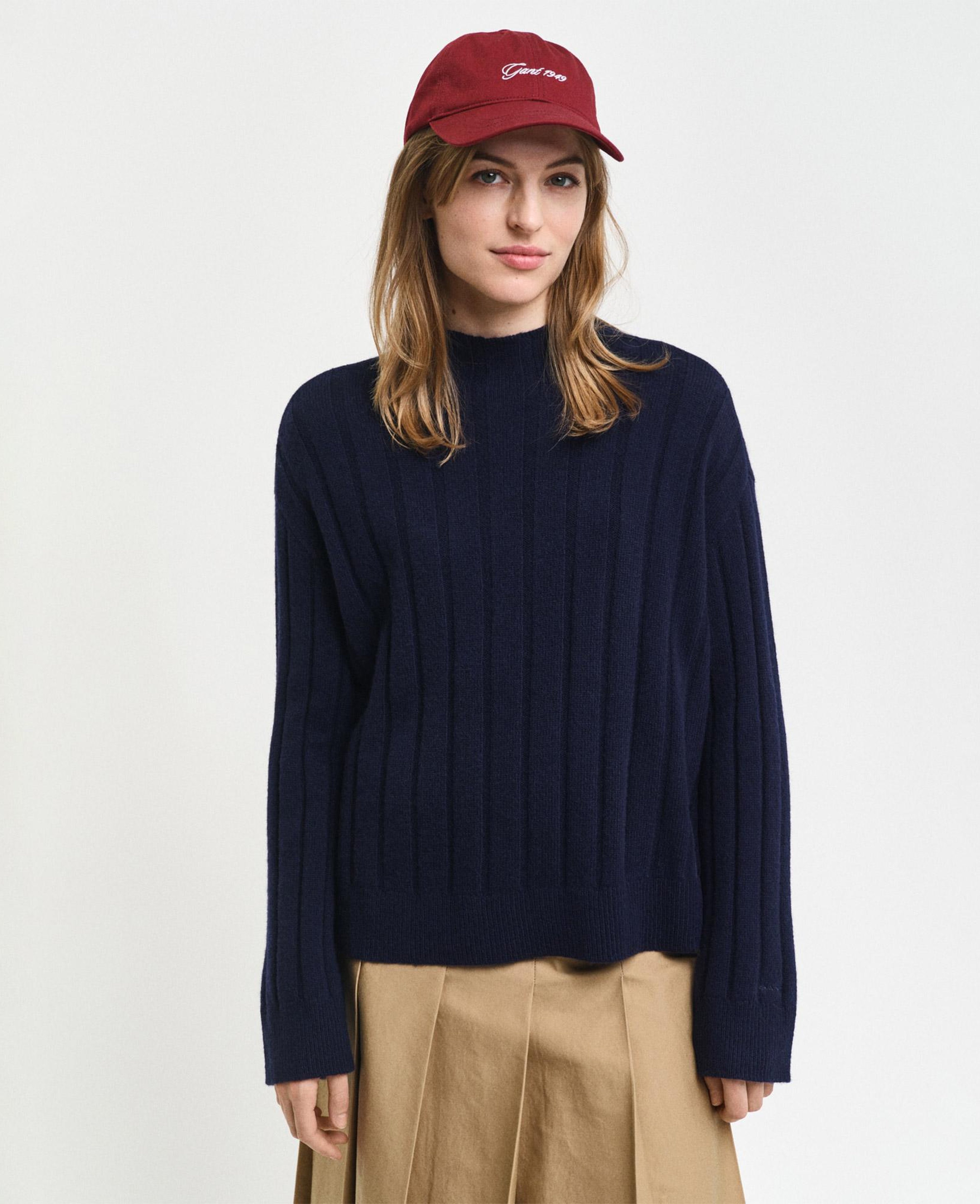 GANT Kadın Lacivert Relaxed Fit Dik Yaka Yün Karışımlı Kazak