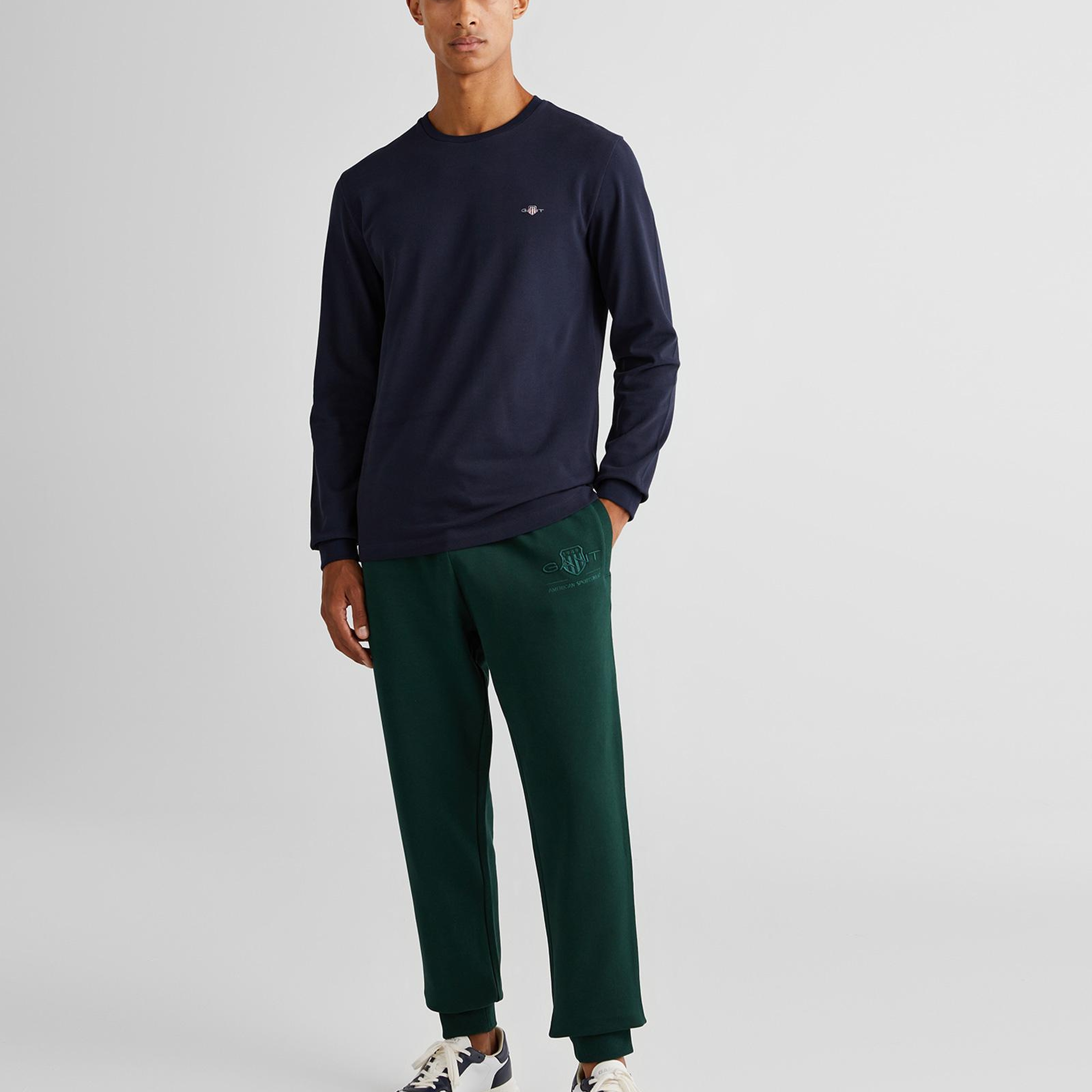 GANT Erkek Lacivert Slim Fit Bisiklet Yaka Uzun Kollu T-Shirt