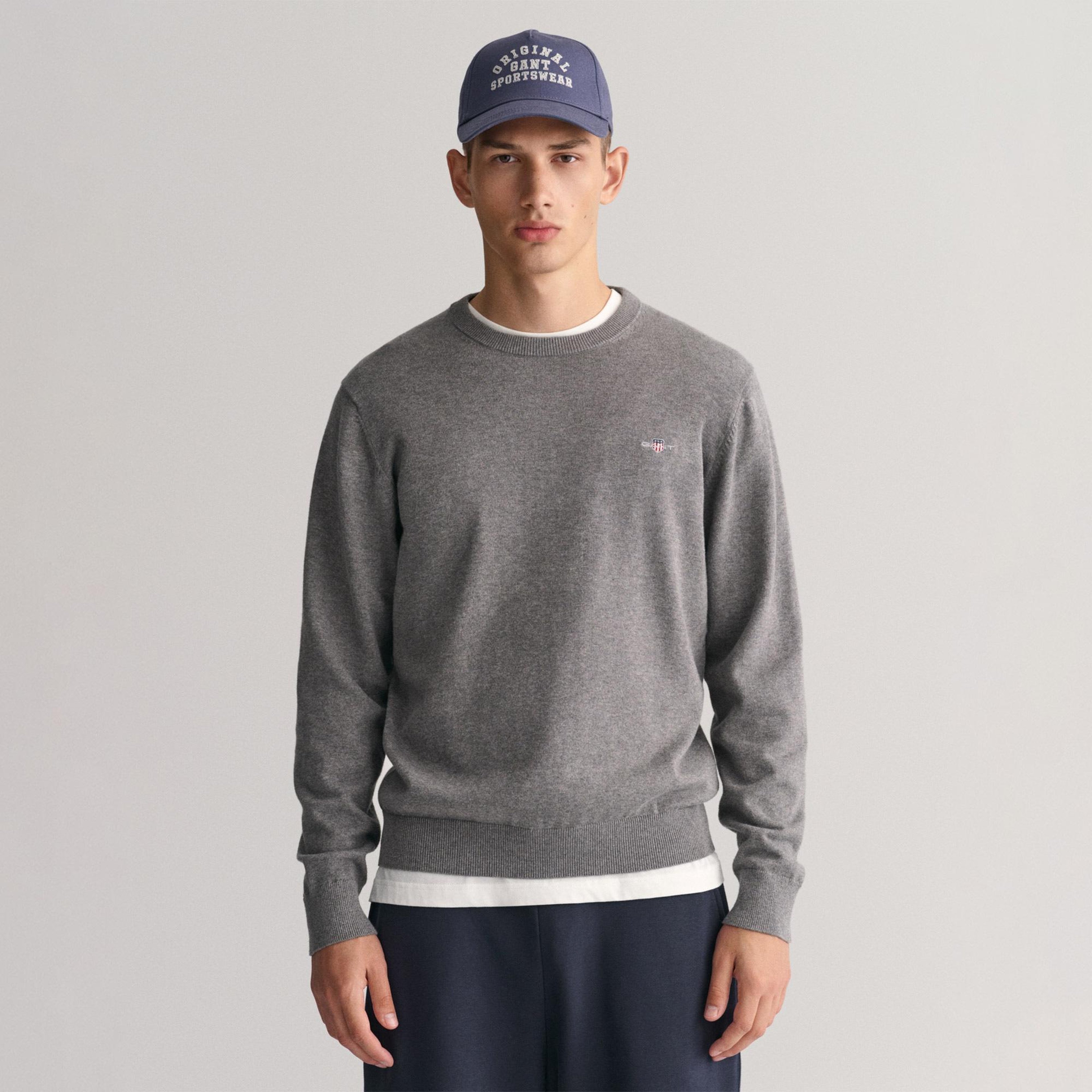 Gant Erkek Gri Regular Fit Bisiklet Yaka Kazak