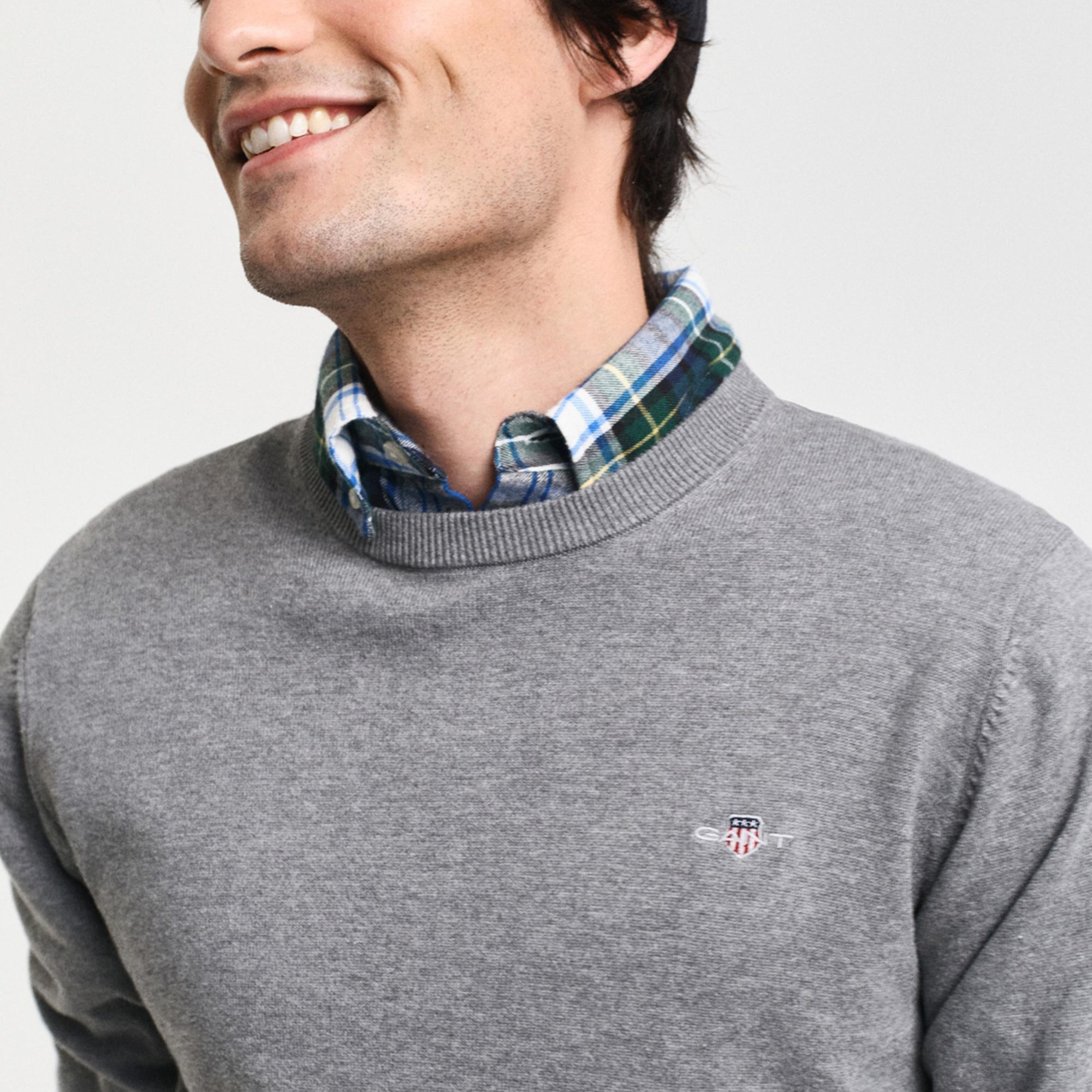 Gant Erkek Gri Regular Fit Bisiklet Yaka Kazak