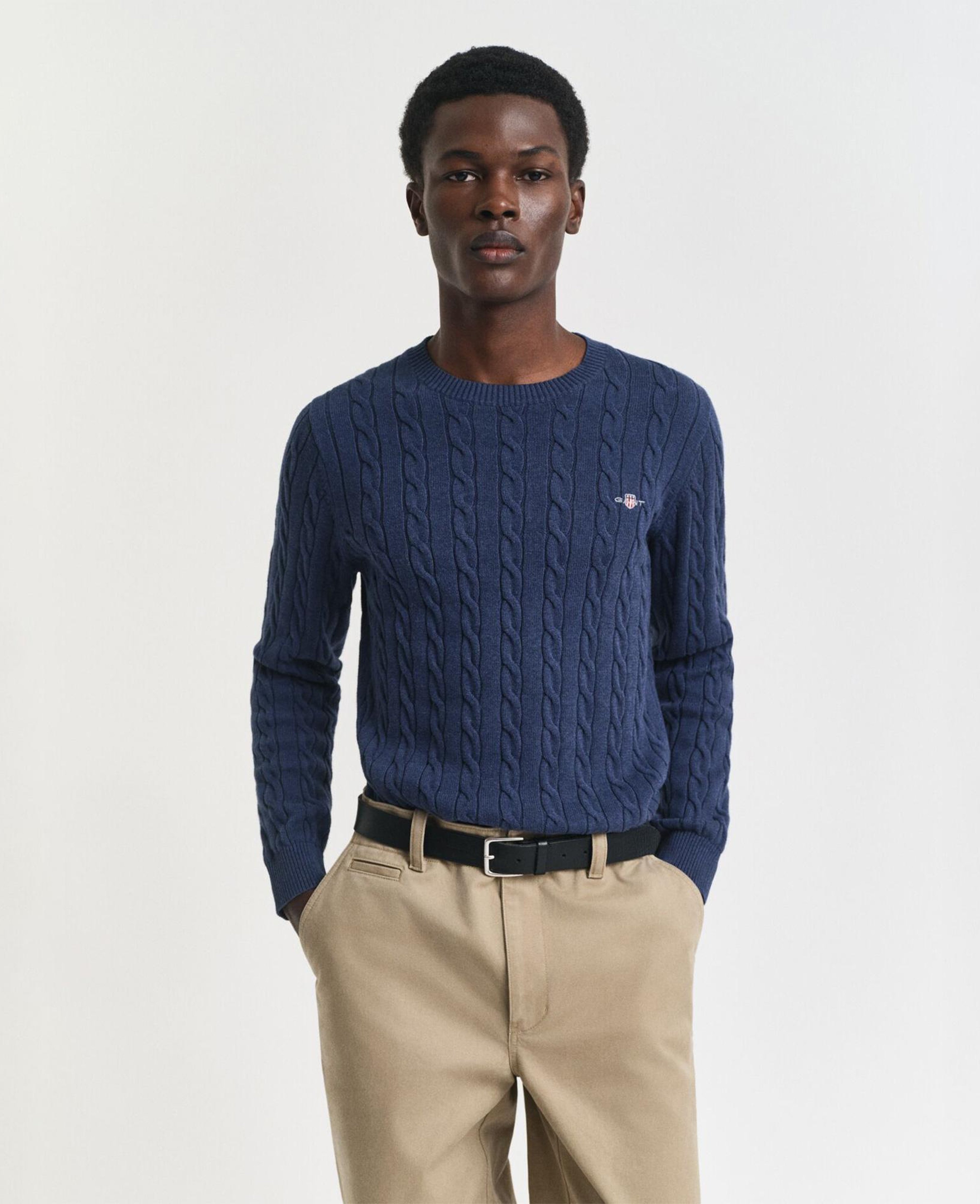 GANT Erkek Lacivert Regular Fit Bisiklet Yaka Örgü Kazak
