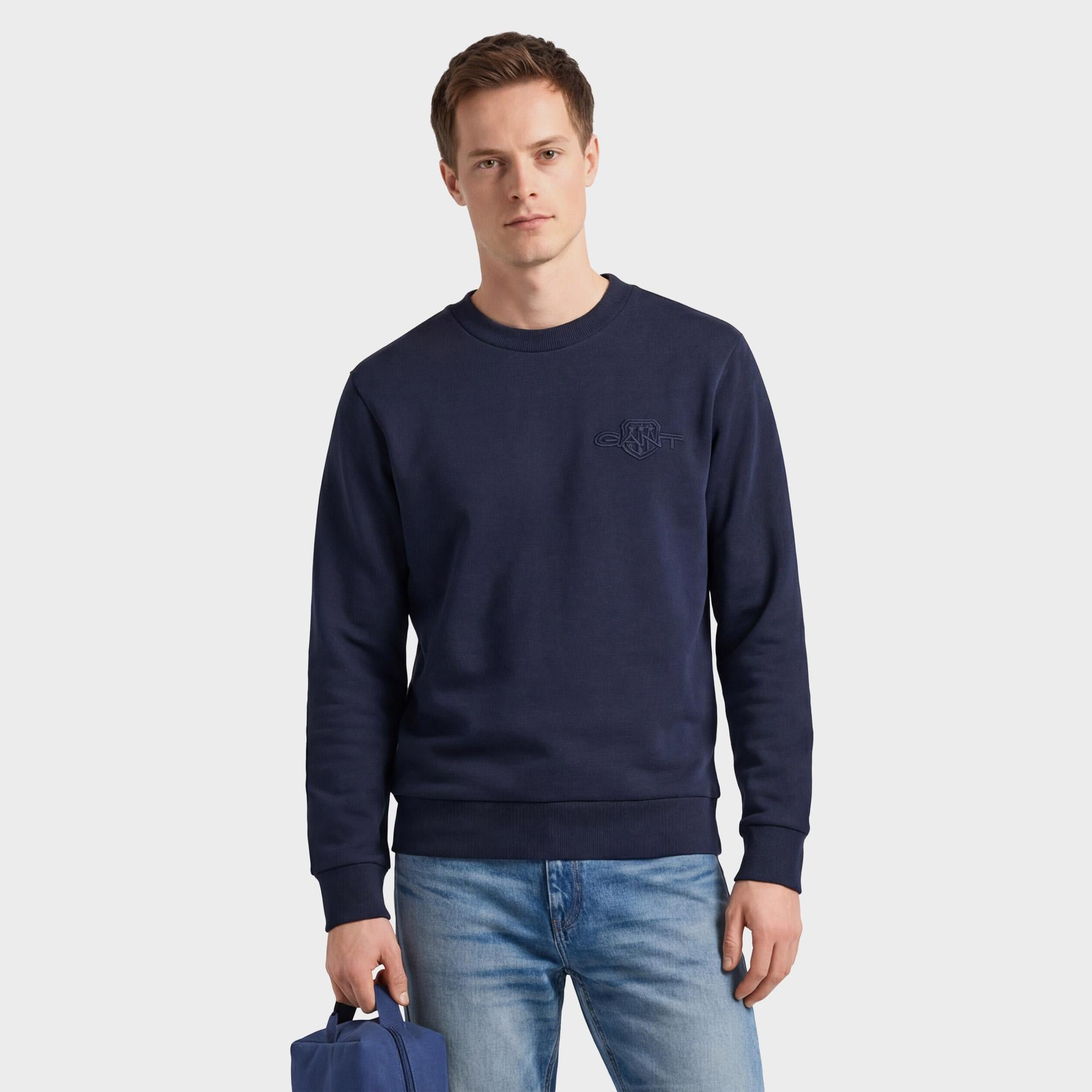 GANT Erkek Lacivert Regular Fit Bisiklet Yaka Sweatshirt