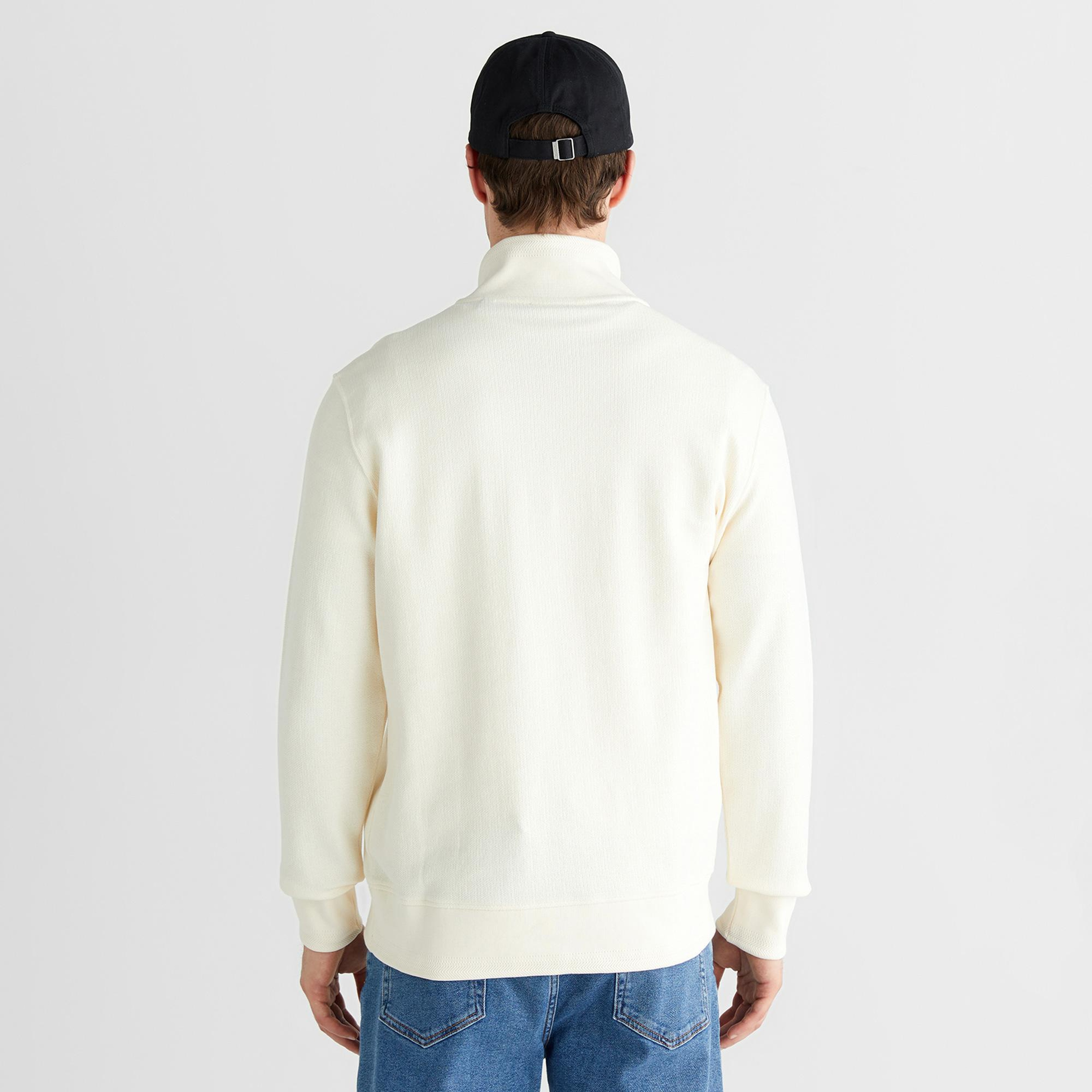 GANT Erkek Krem Yarım Fermuarlı Herringbone Kazak