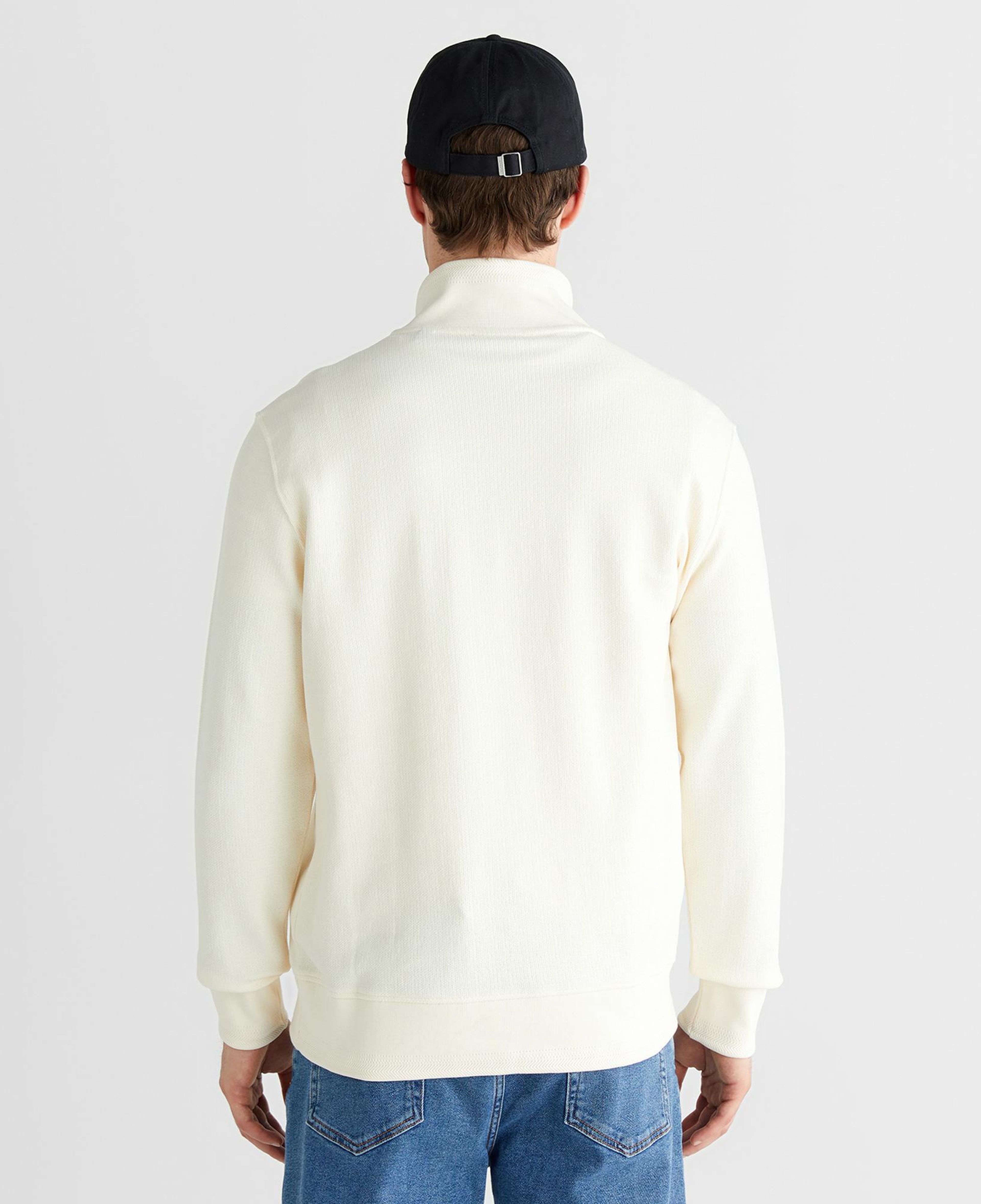 GANT Erkek Krem Yarım Fermuarlı Herringbone Kazak