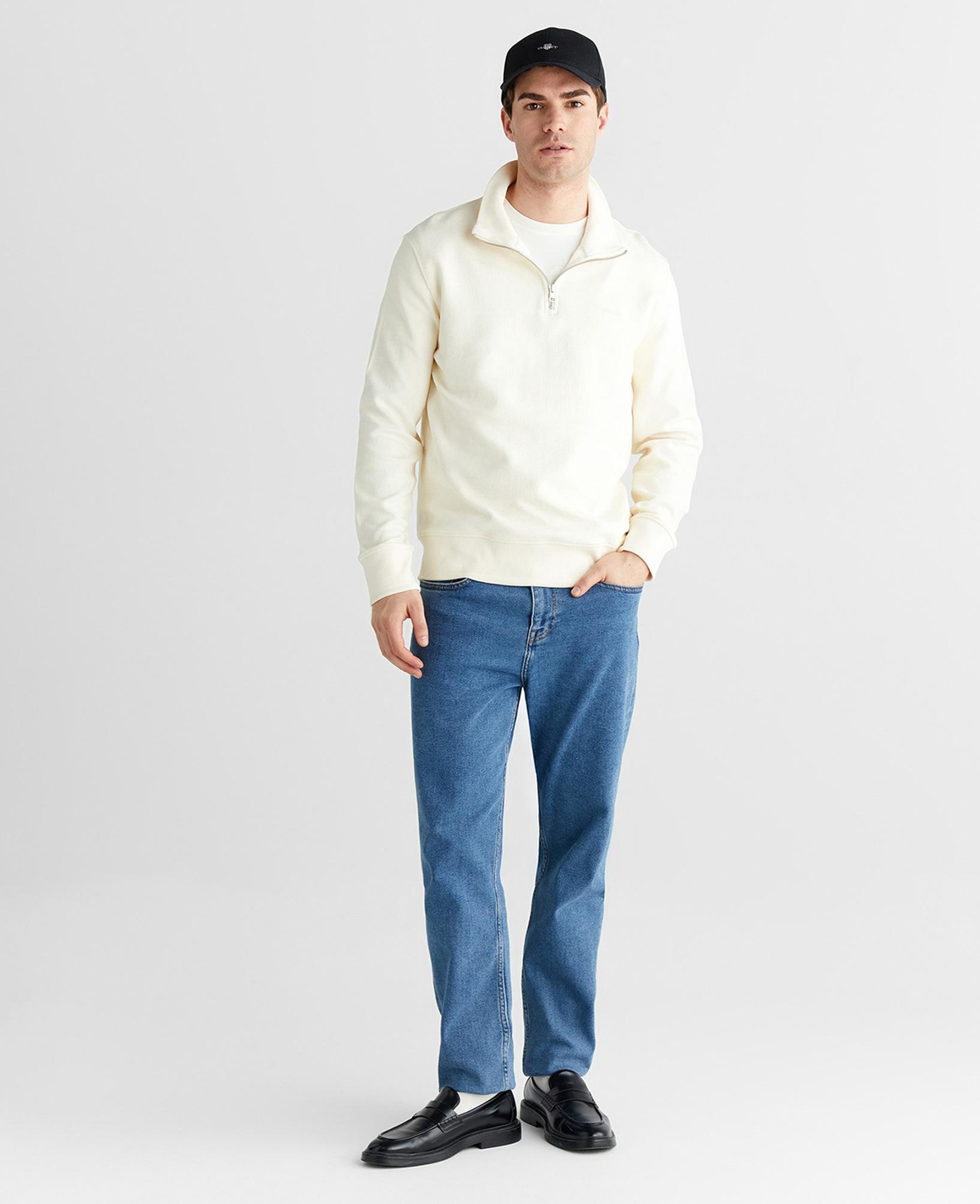 GANT Erkek Krem Yarım Fermuarlı Herringbone Kazak