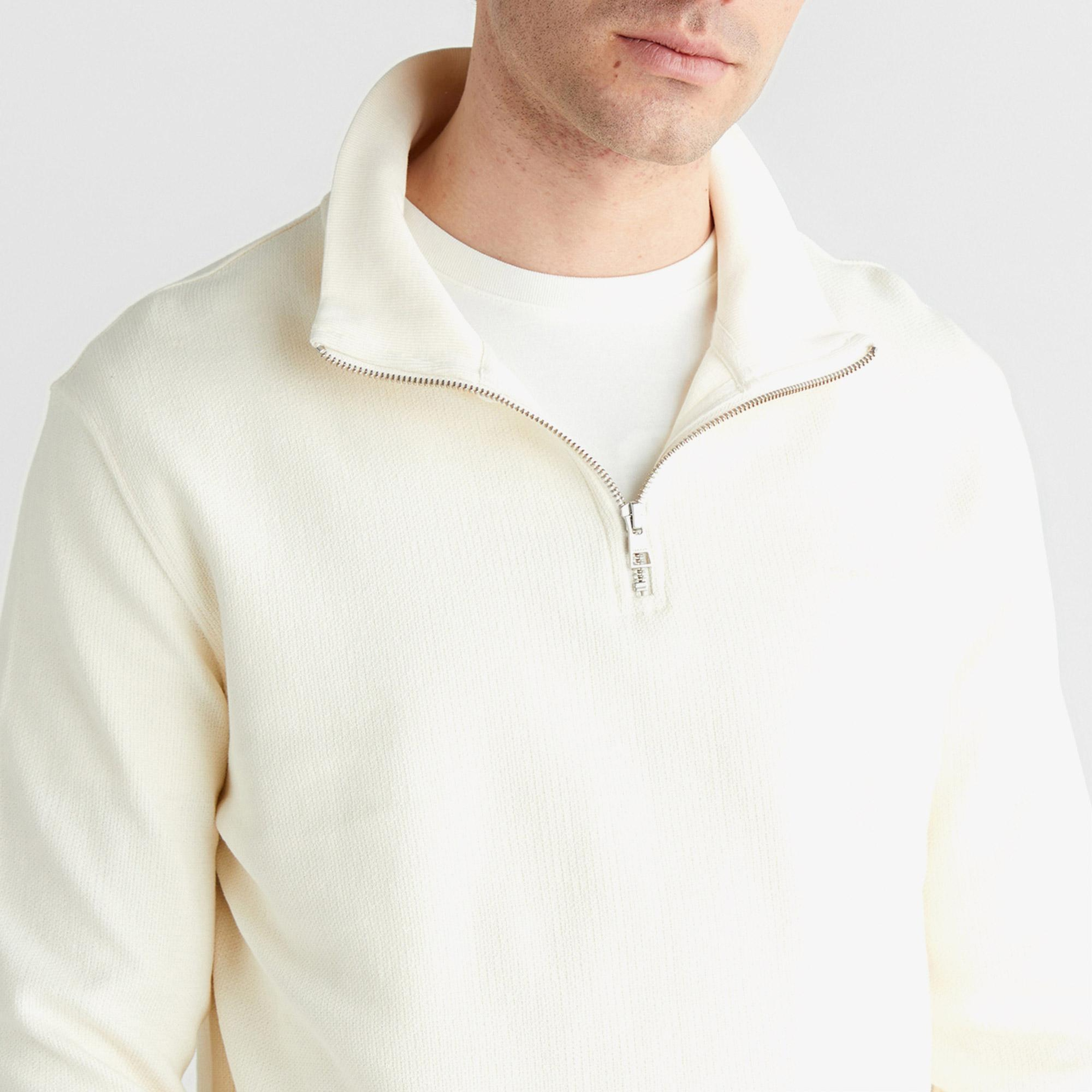 GANT Erkek Krem Yarım Fermuarlı Herringbone Kazak