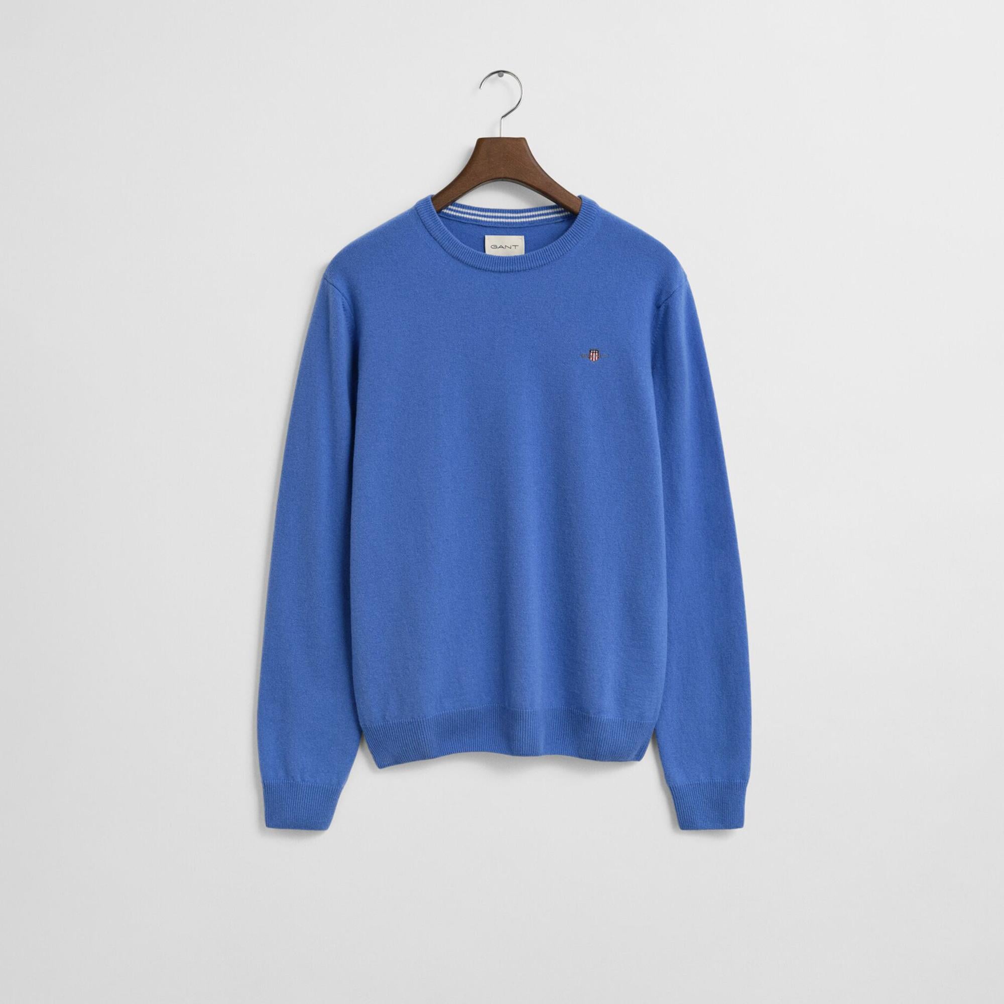 GANT Erkek Mavi Regular Fit Bisiklet Yaka Yün Kazak