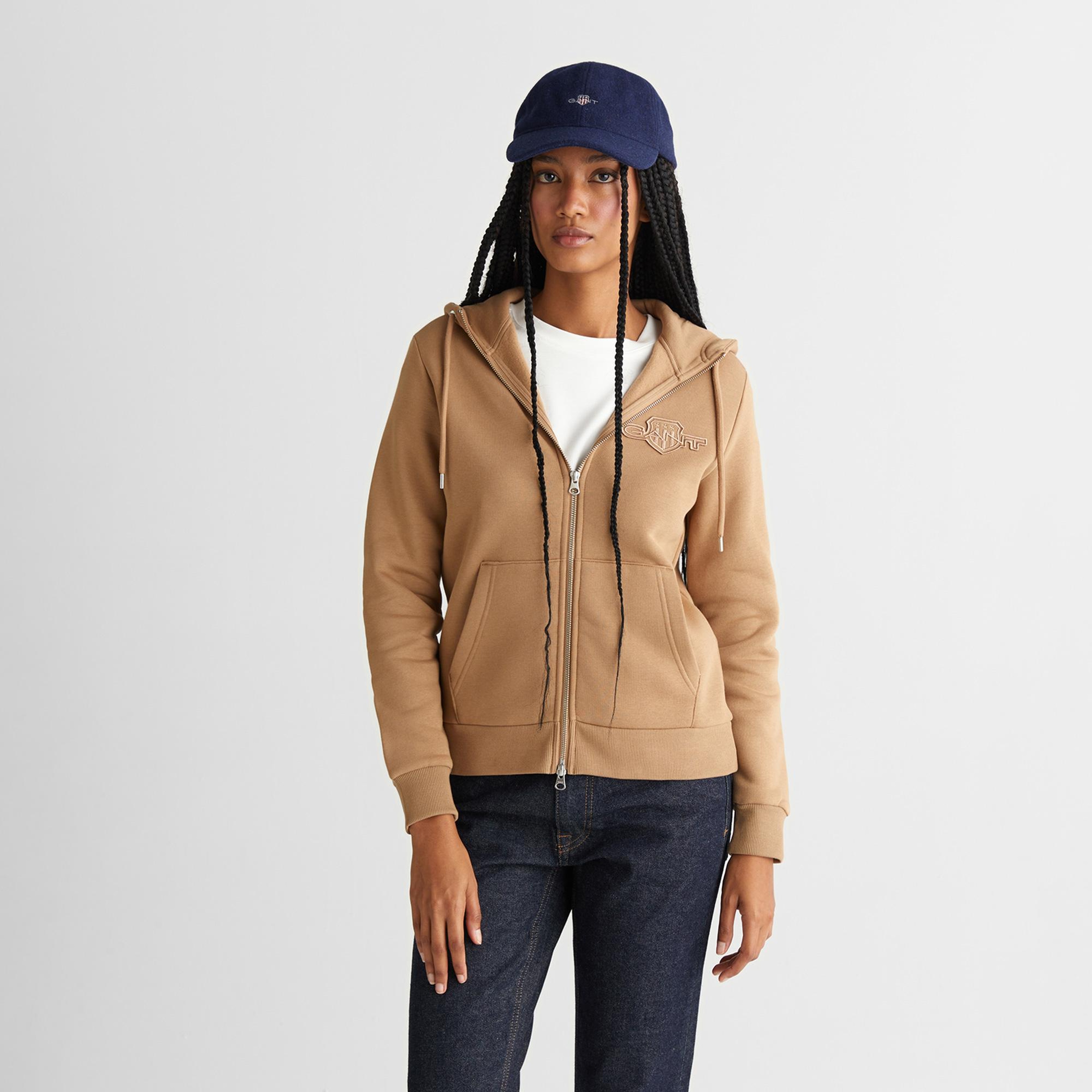 GANT Kadın Yeşil Regular Fit Kapüşonlu Fermuarlıı Sweatshirt