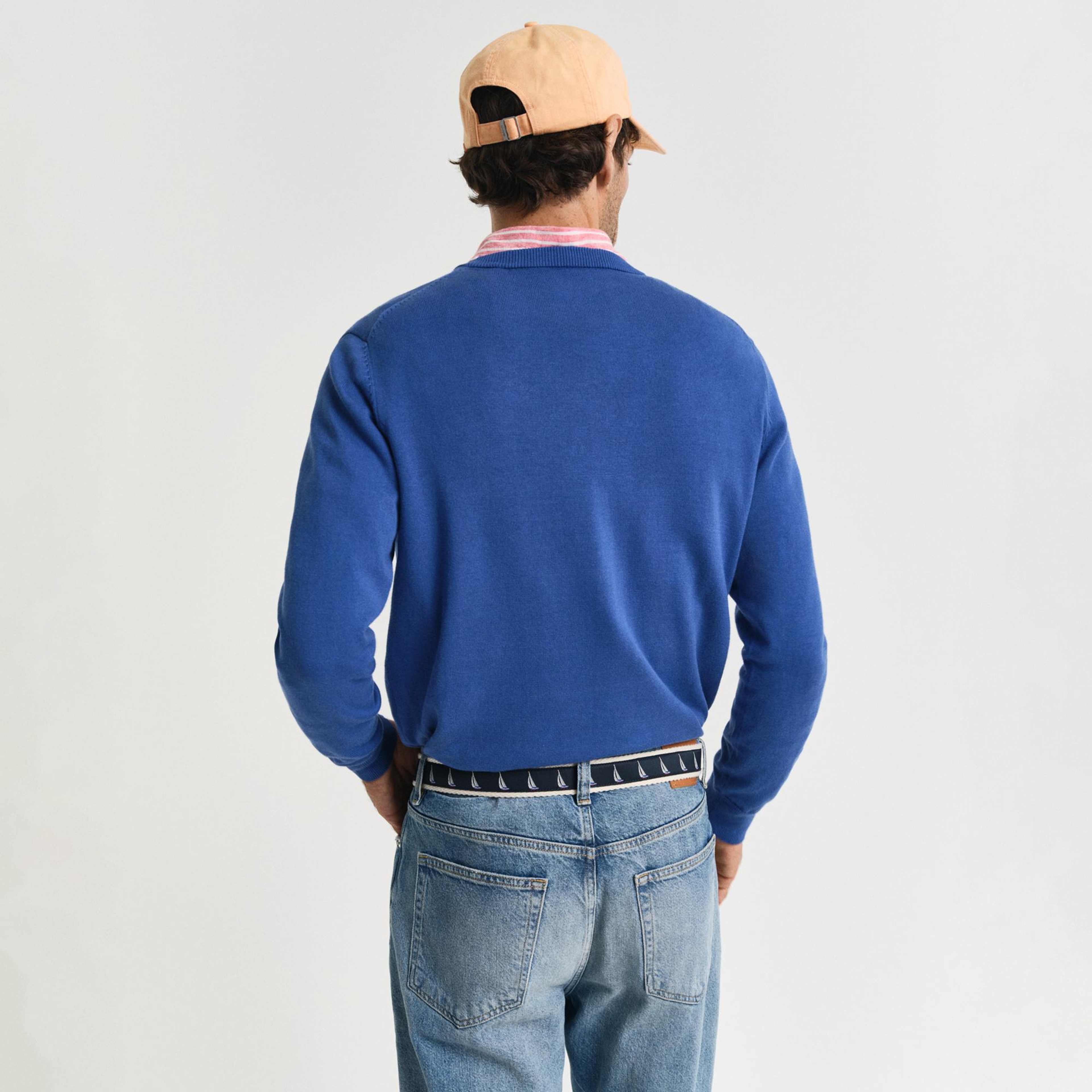 Gant Erkek Mavi Regular Fit Bisiklet Yaka Kazak