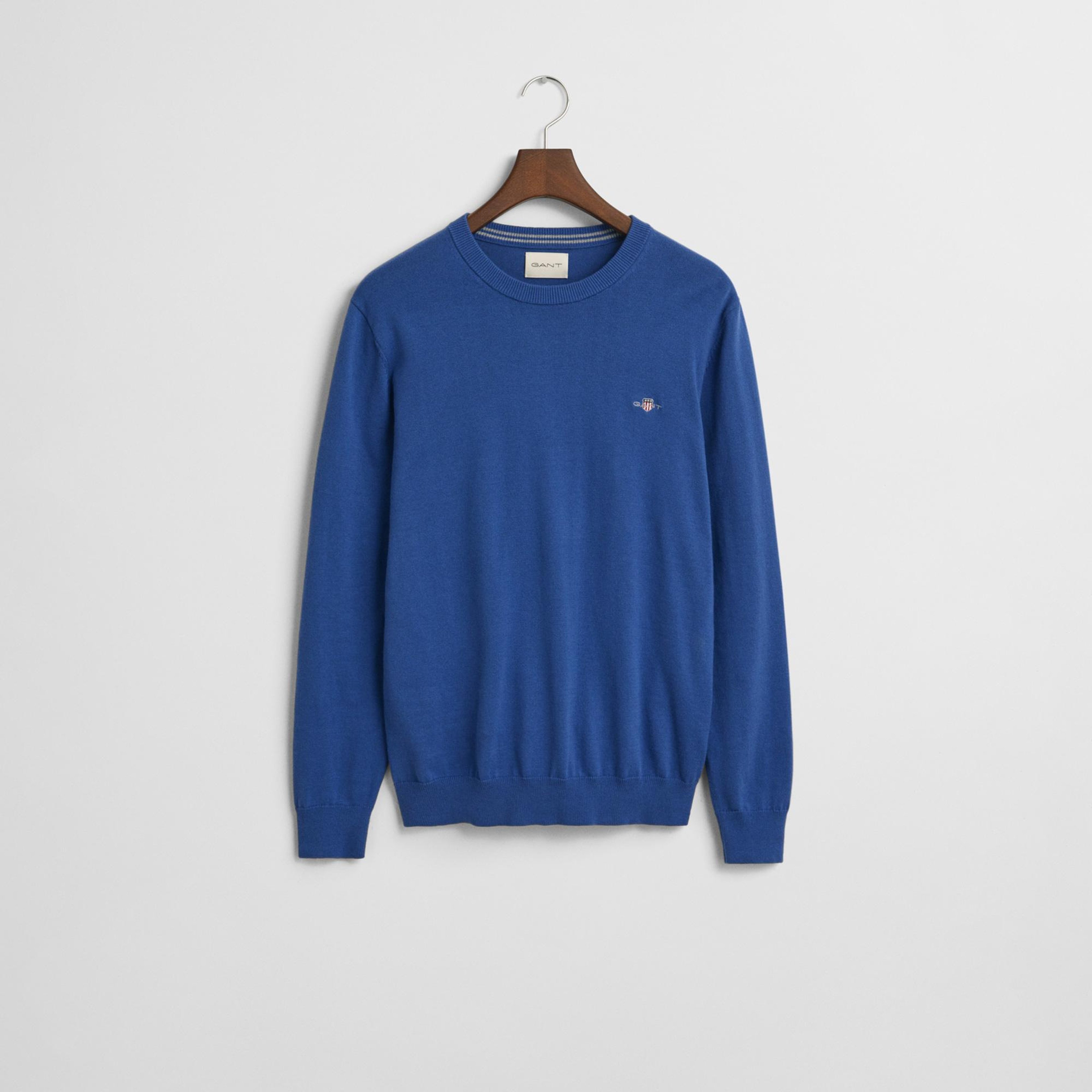 Gant Erkek Mavi Regular Fit Bisiklet Yaka Kazak