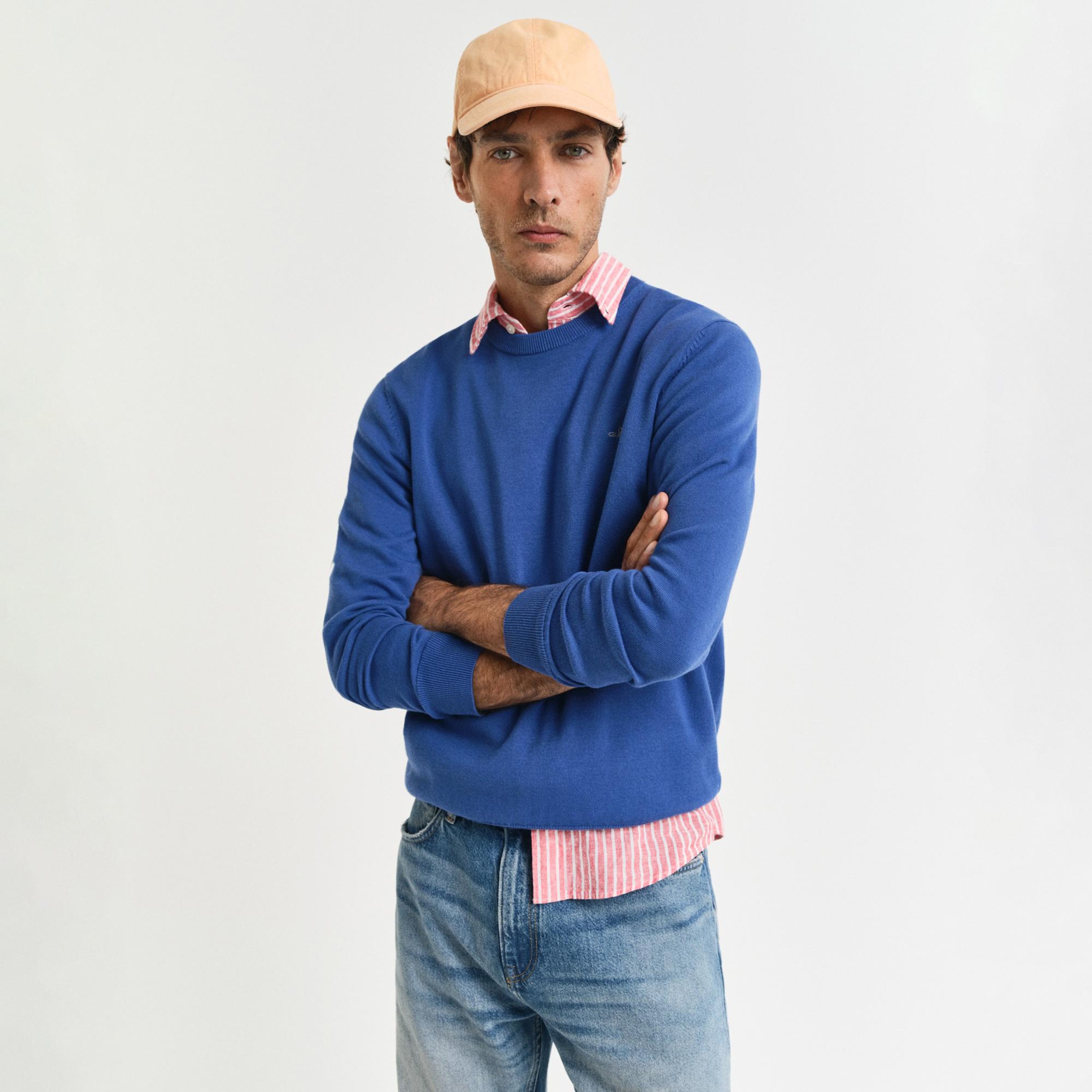 Gant Erkek Mavi Regular Fit Bisiklet Yaka Kazak