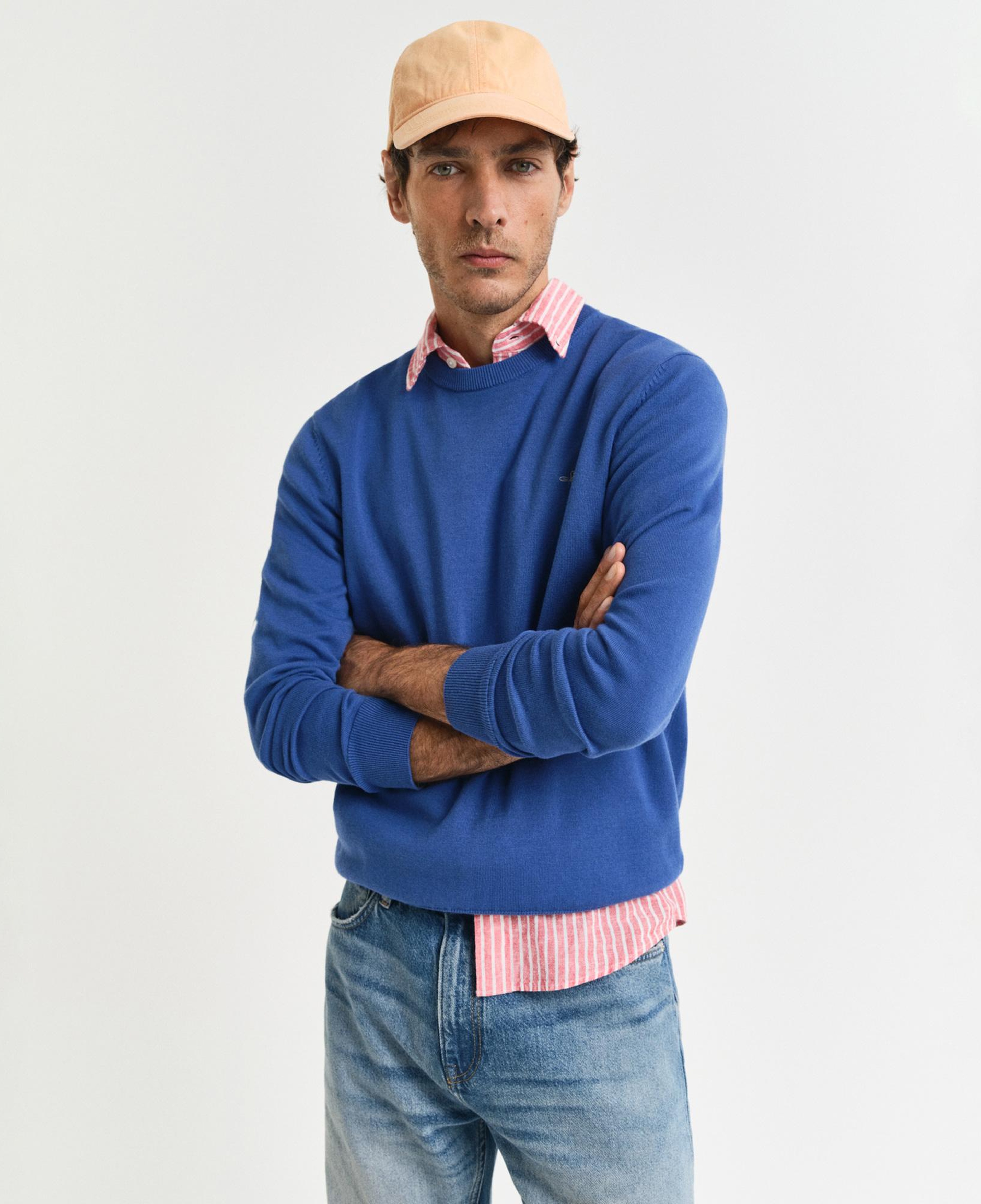 Gant Erkek Mavi Regular Fit Bisiklet Yaka Kazak