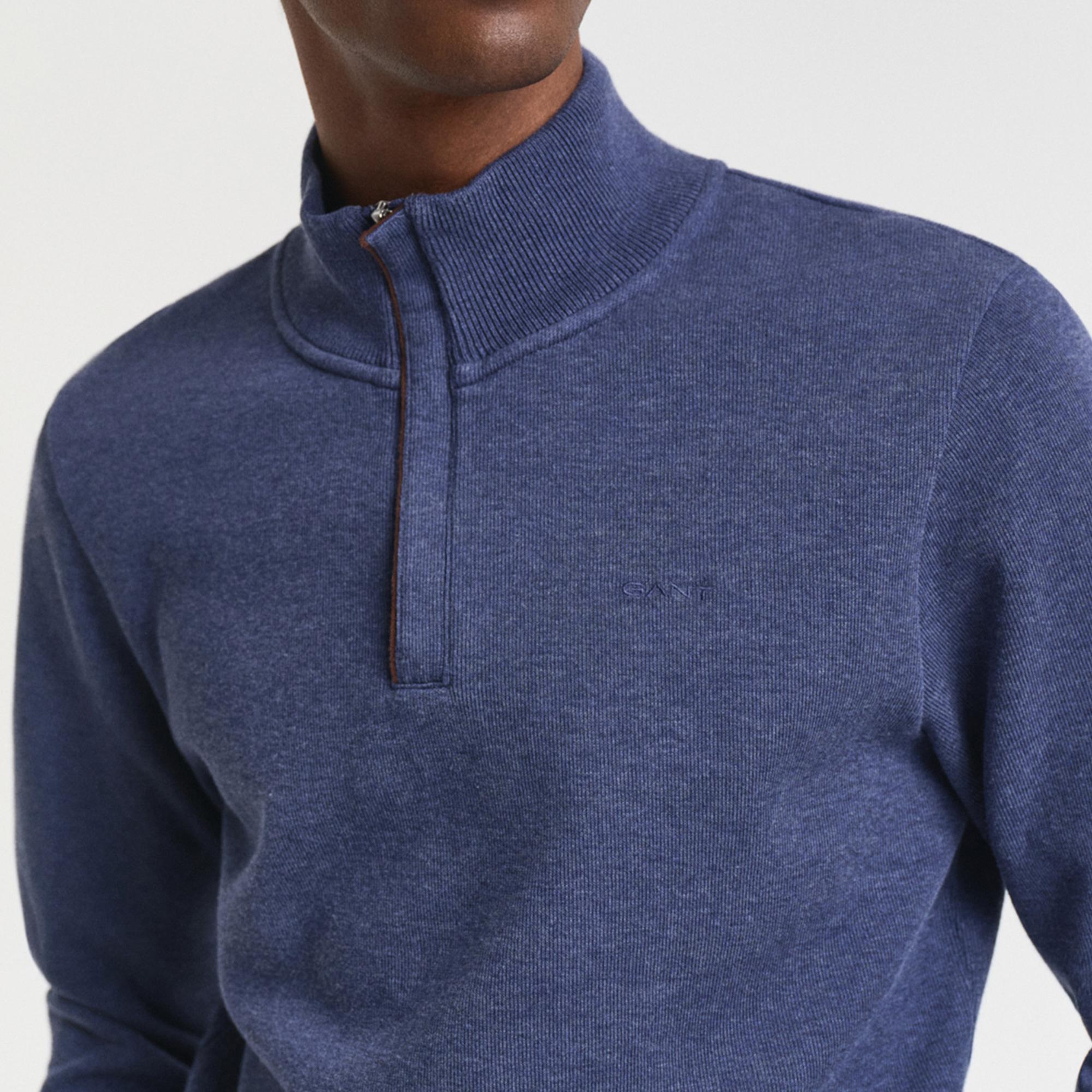 Gant Erkek Mavi Regular Fit Yarım Fermuarlı Sweatshirt