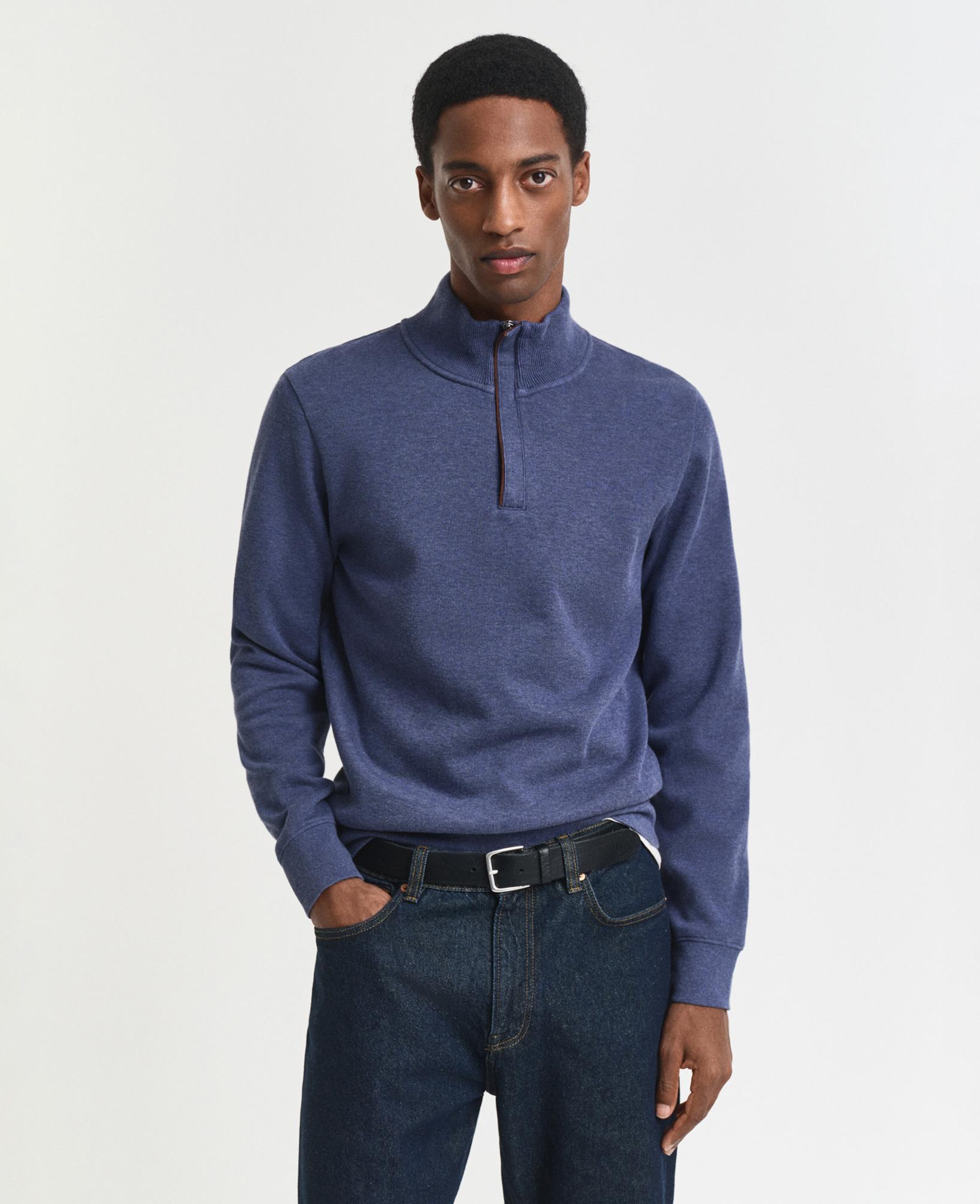Gant Erkek Mavi Regular Fit Yarım Fermuarlı Sweatshirt