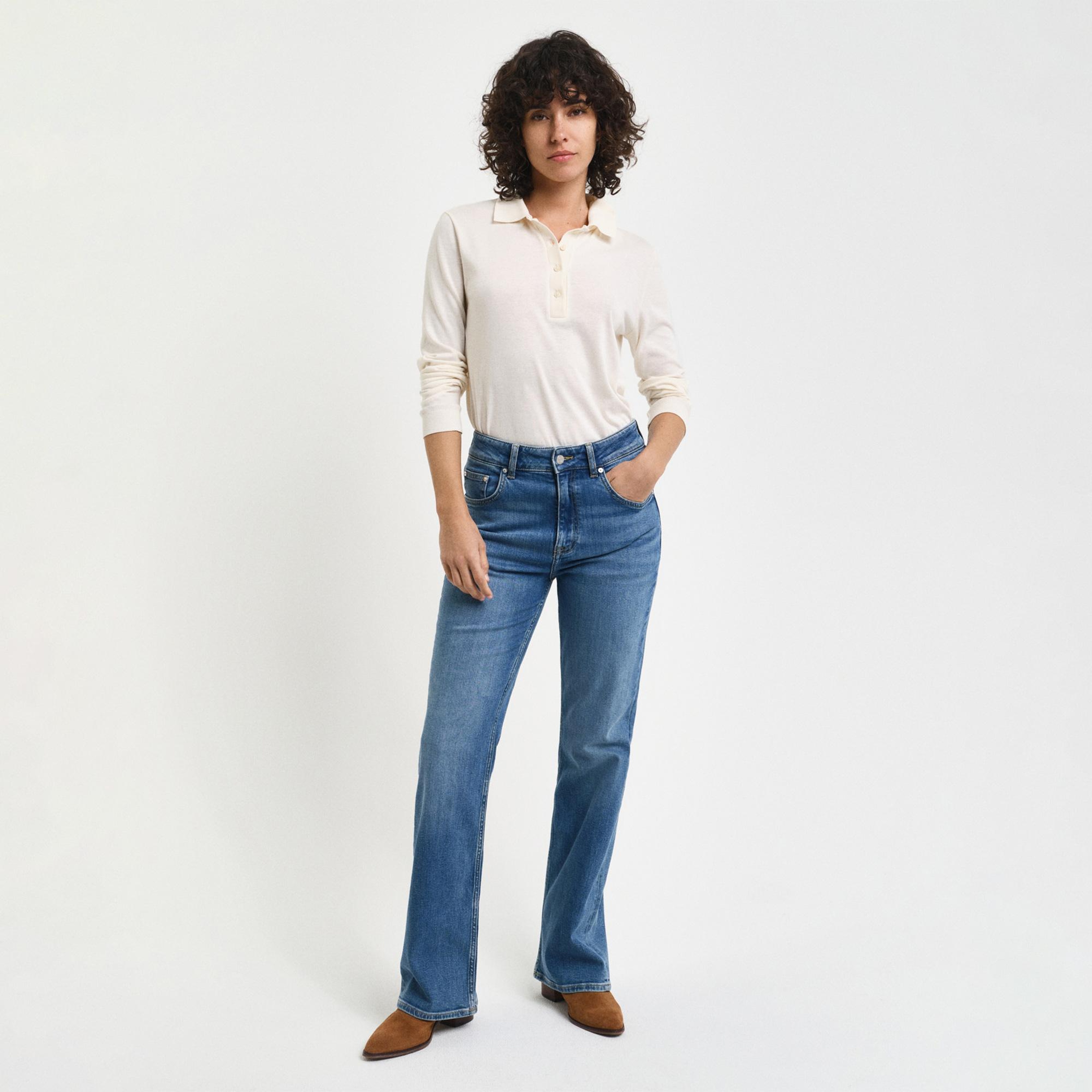 GANT Kadın Mavi Slim Fit Flare Jean Pantolon