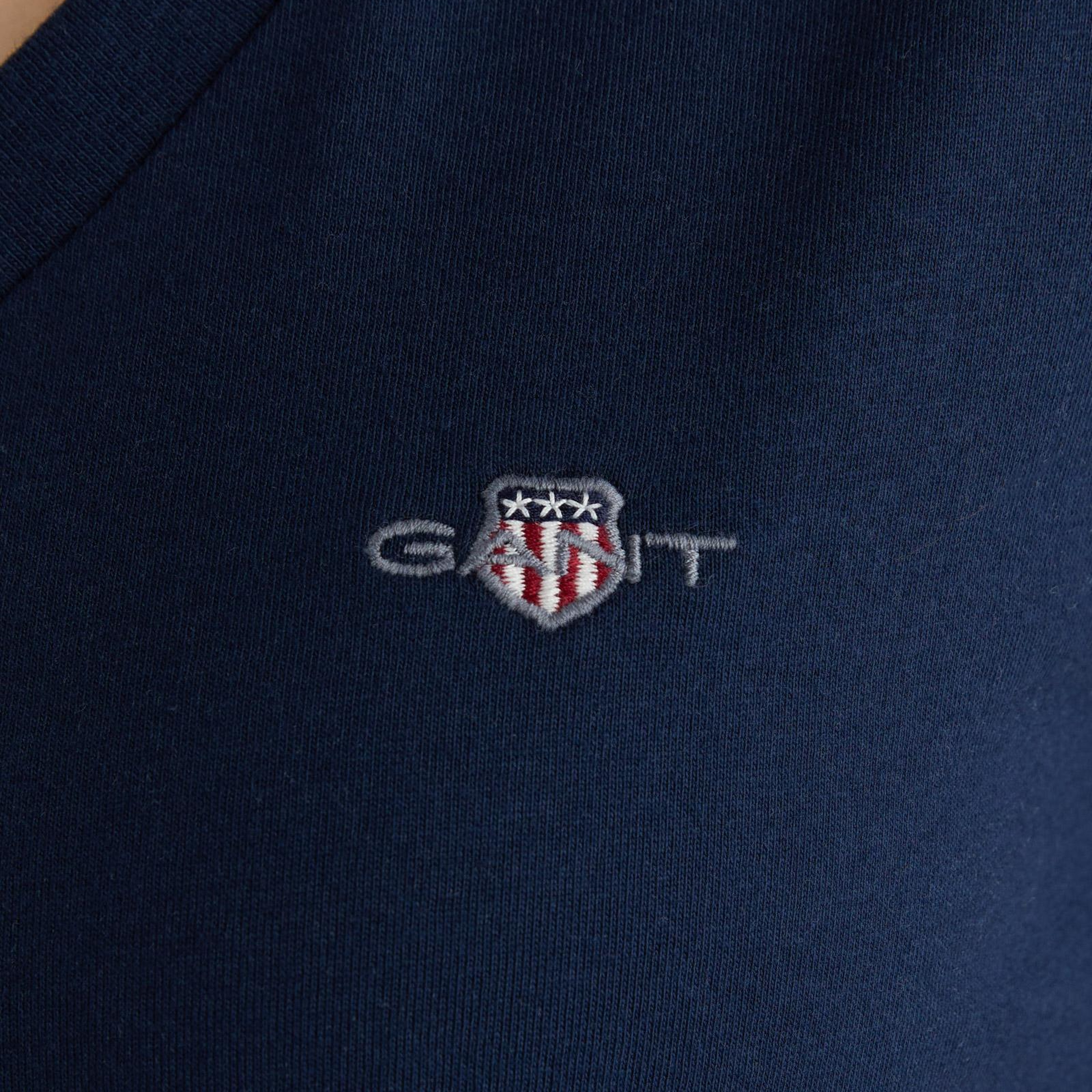 GANT Kadın Lacivert V Yaka Regular Fit Logolu T-Shirt