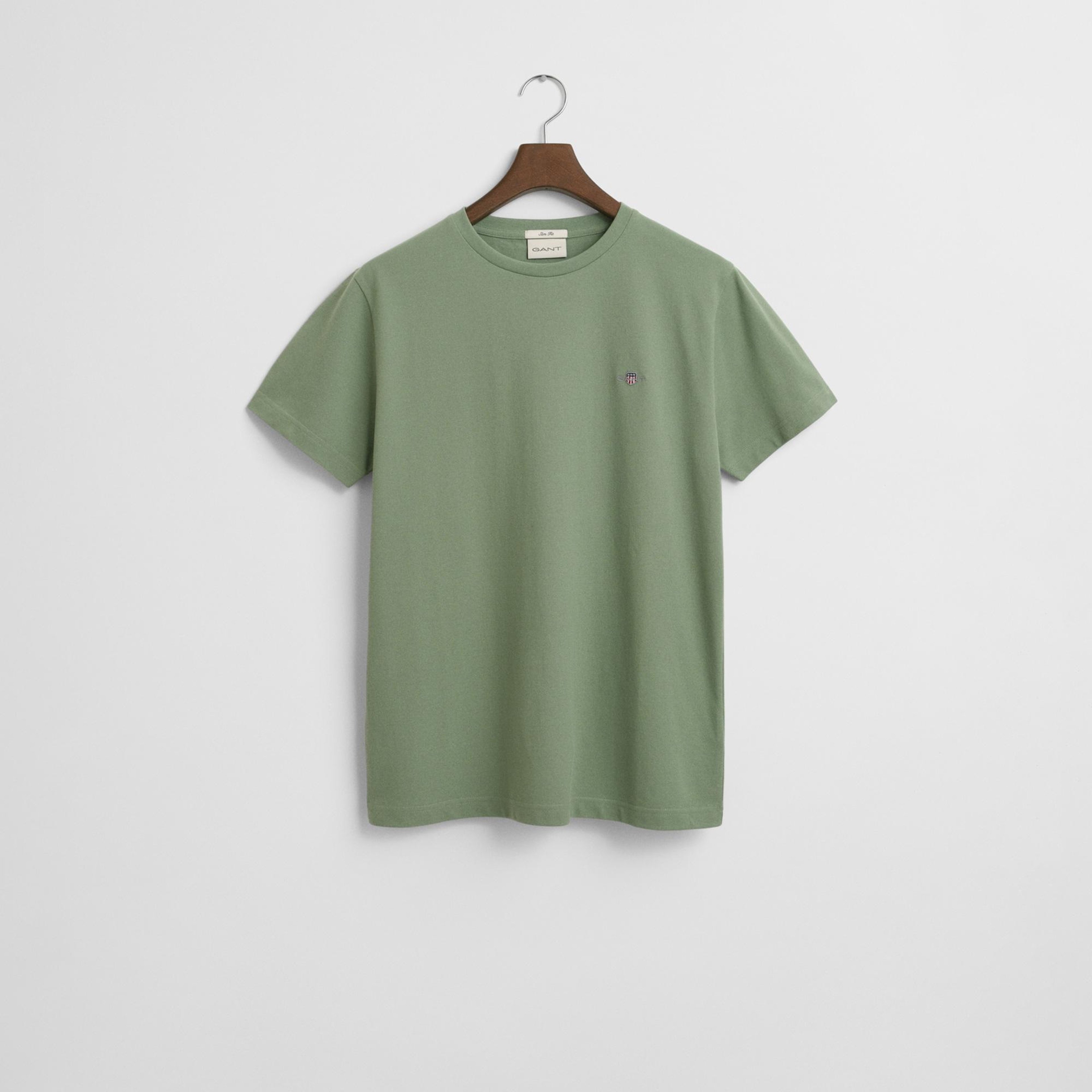 GANT Erkek Yeşil Slim Fit Bisiklet Yaka T-Shirt
