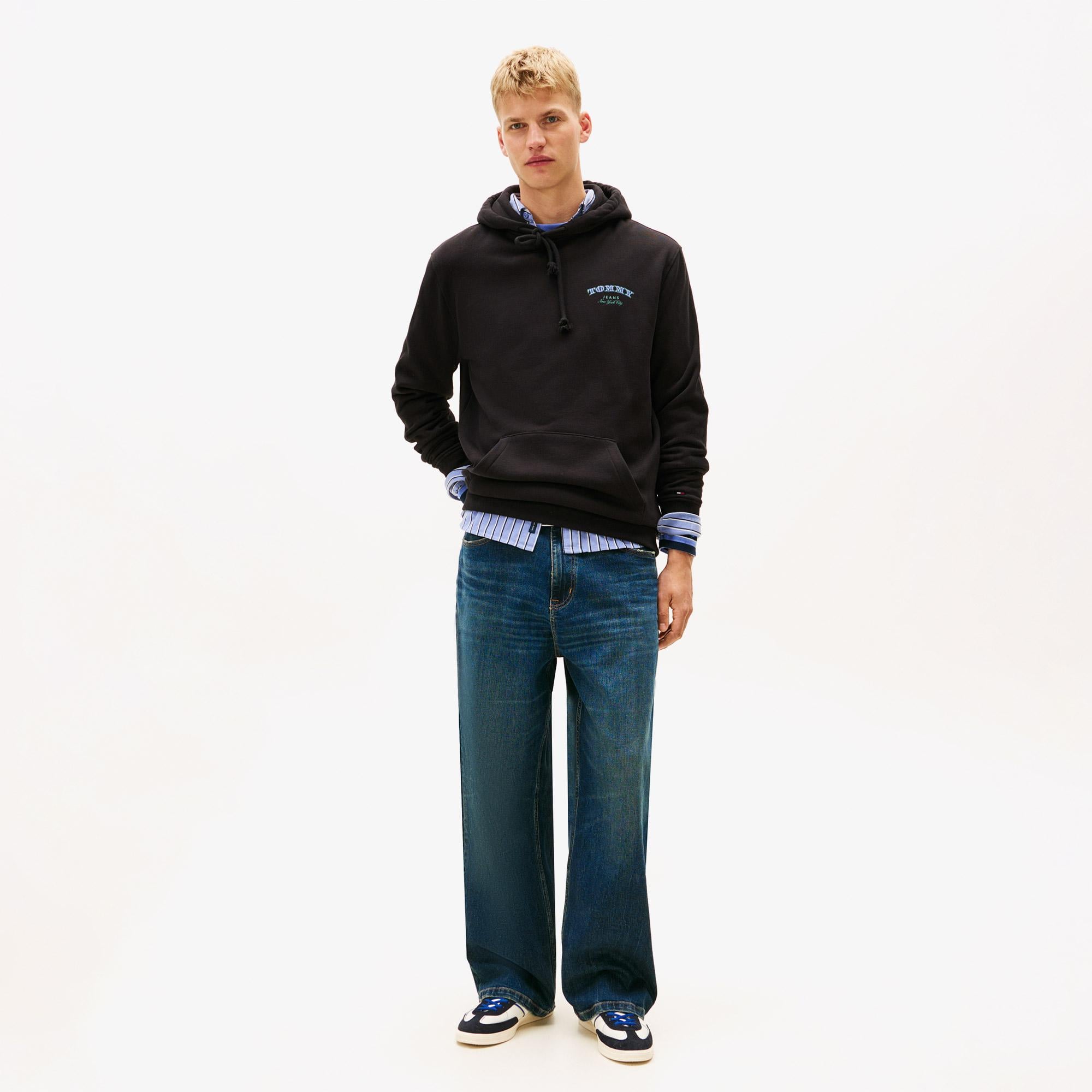 Tommy Hilfiger Jeans Regular Dollar Stack Erkek Siyah Sweatshirt
