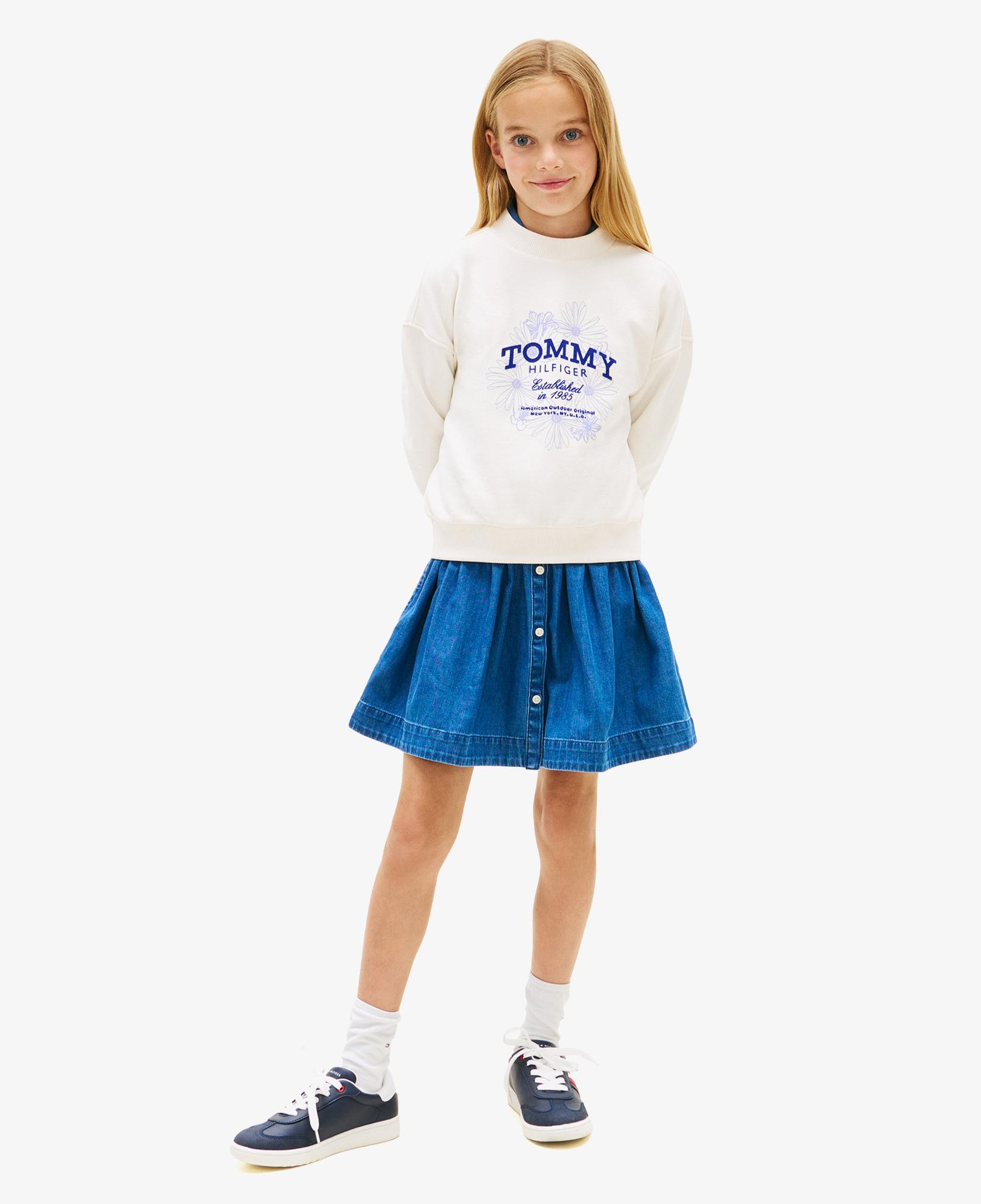 Tommy Hilfiger Flock Flower Crew Neck Çocuk Beyaz Sweatshirt