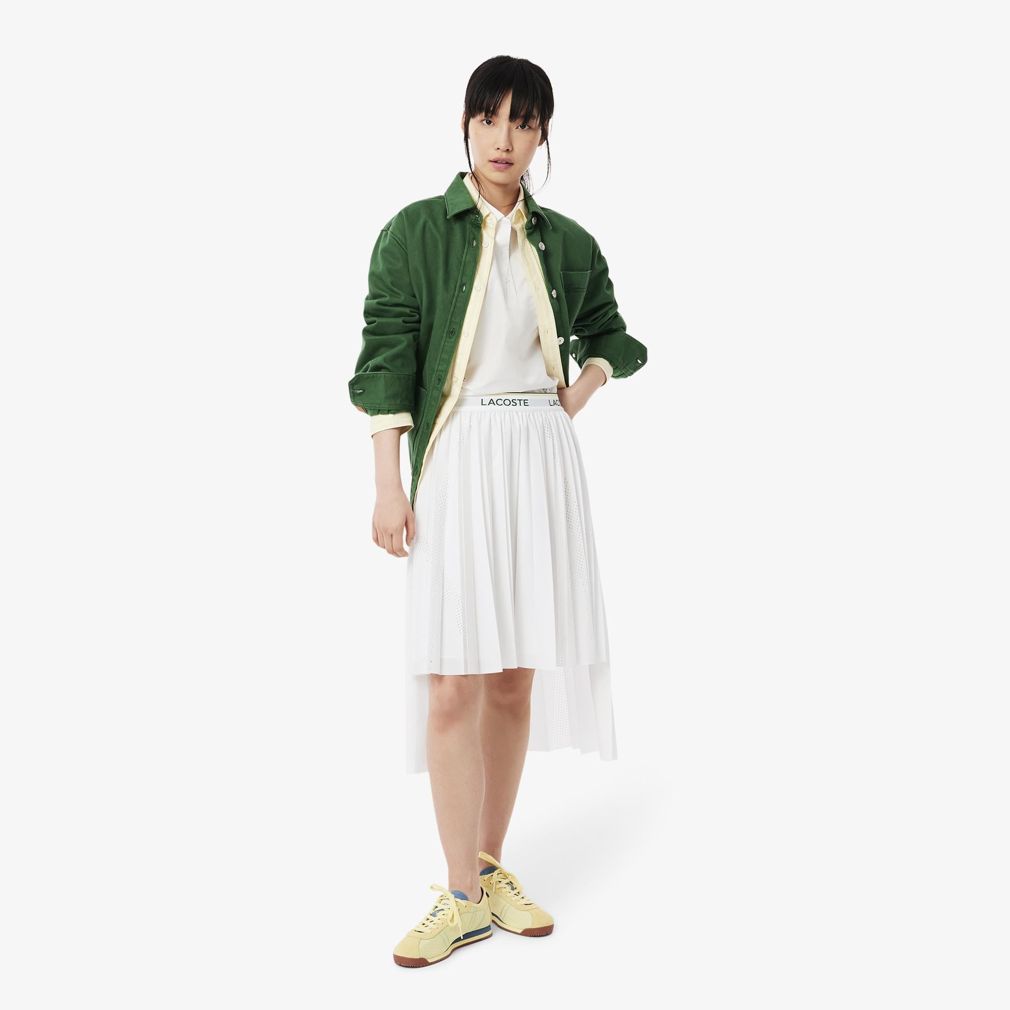 Kadın Flare Fit Pileli Beyaz Etek