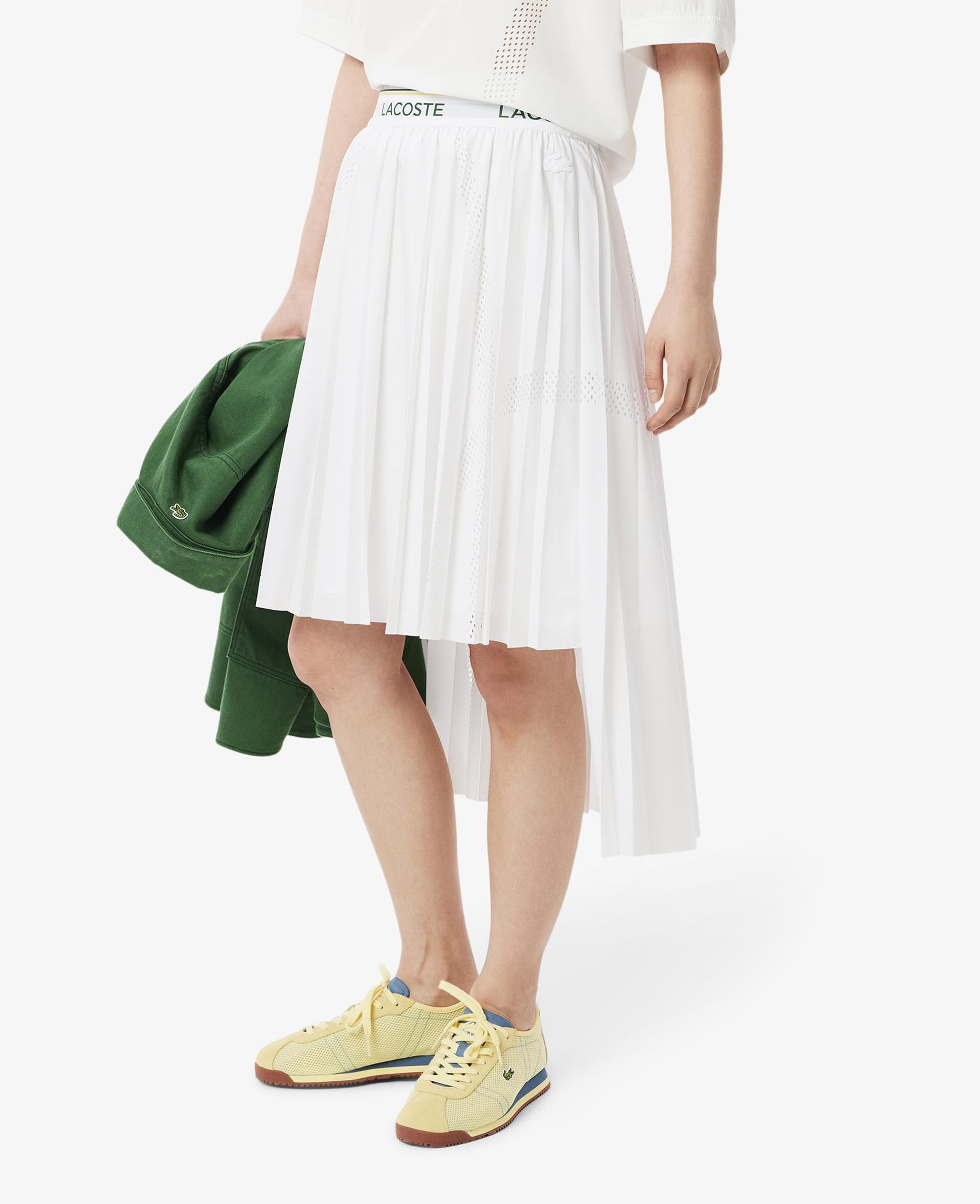Kadın Flare Fit Pileli Beyaz Etek
