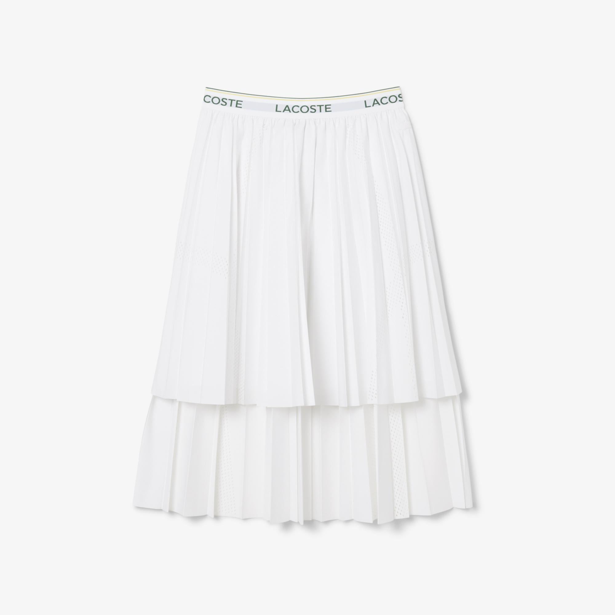 Kadın Flare Fit Pileli Beyaz Etek