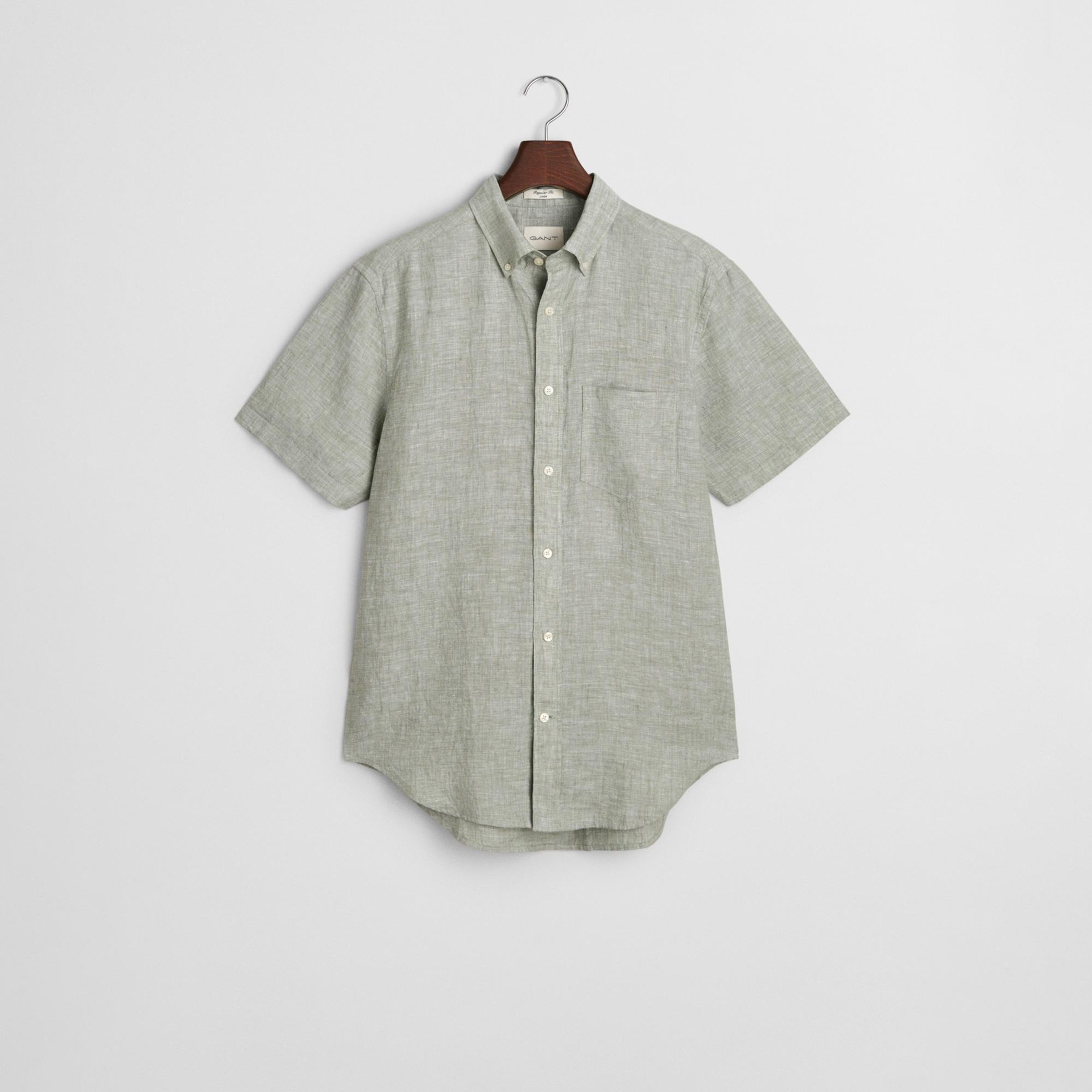 GANT Erkek Yeşil Regular Fit Düğmeli Yaka Keten Gömlek