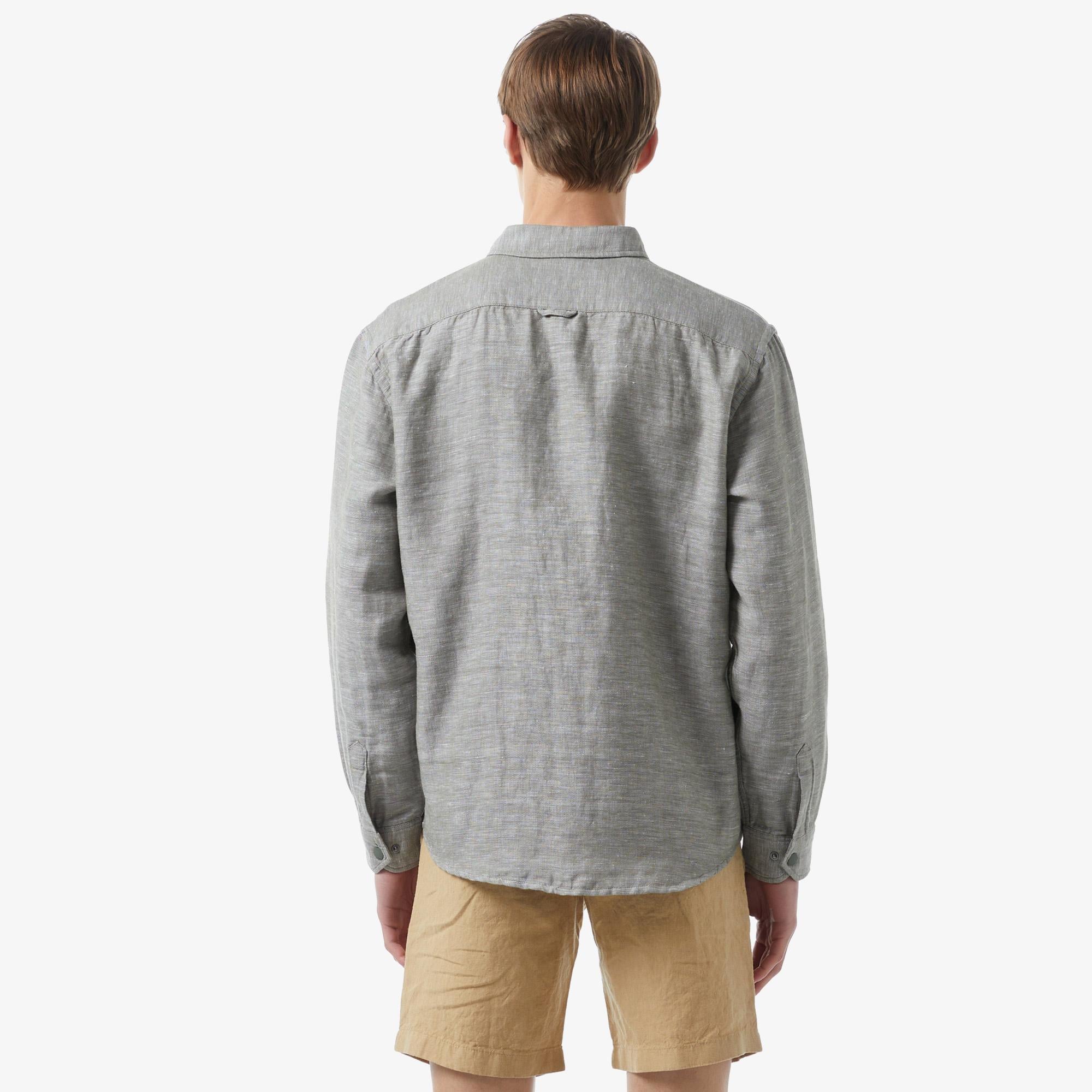 Lacoste Erkek Relaxed Fit Yeşil Keten Karışımlı Gömlek