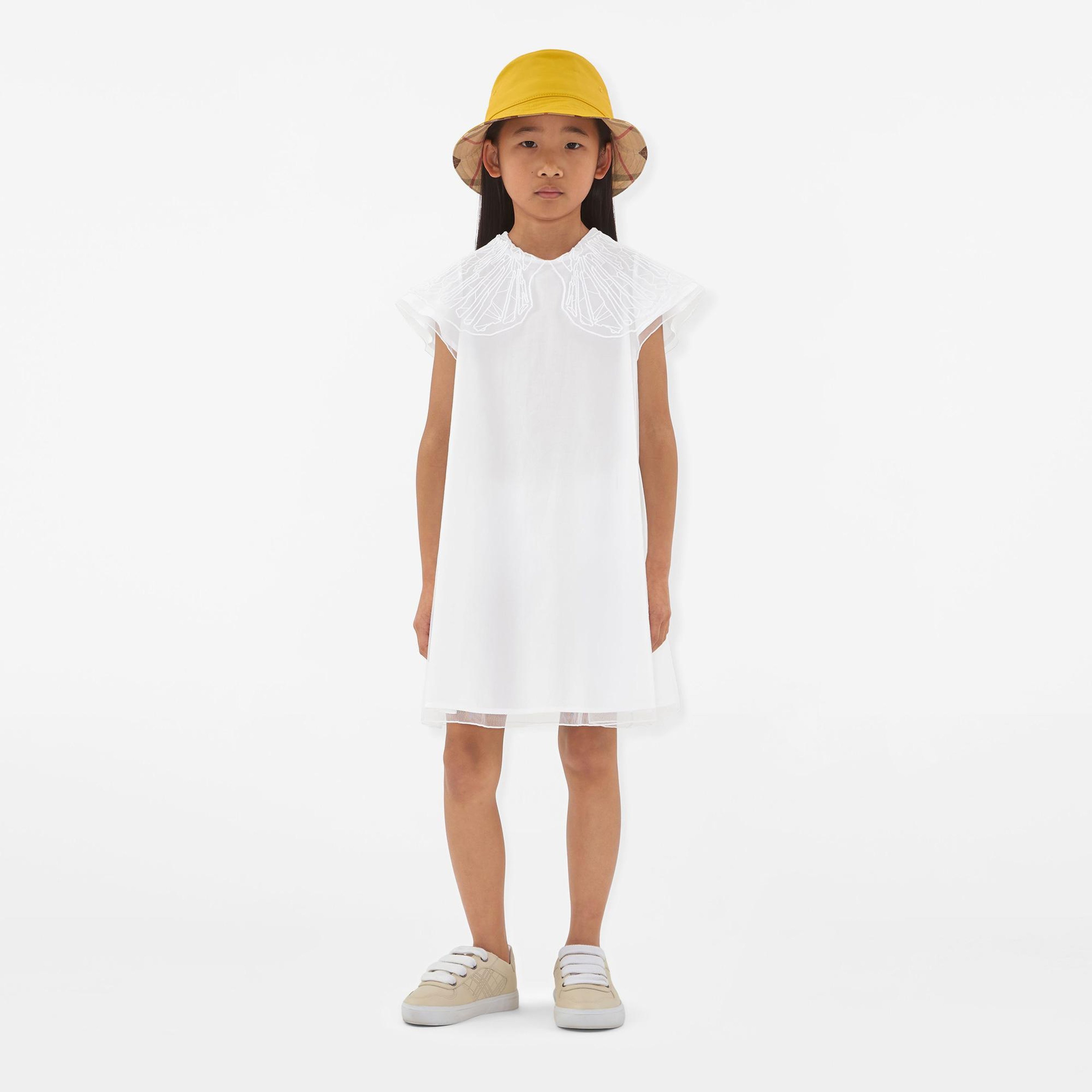 Burberry Shelly Tulle Collar Cotton Çocuk Beyaz Elbise