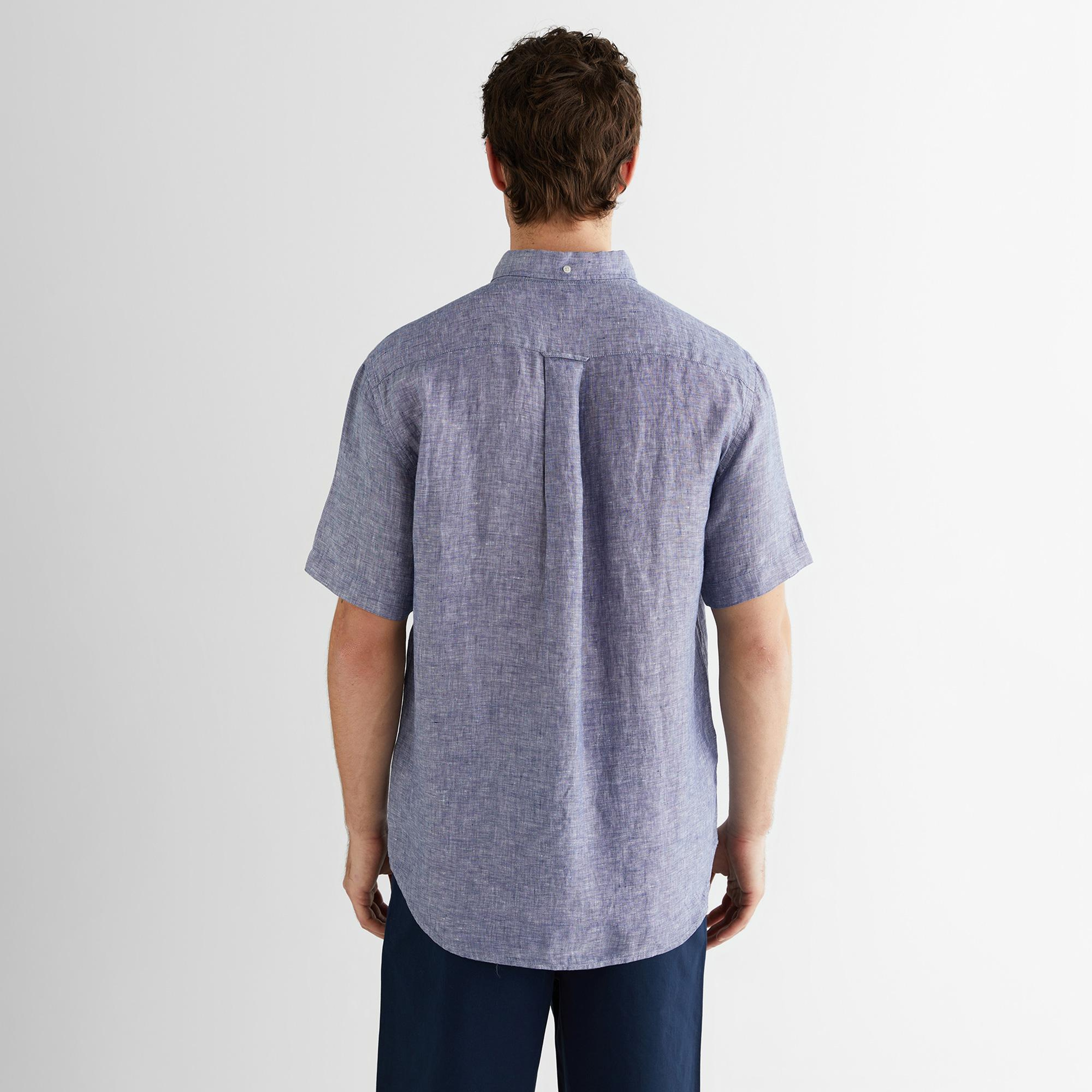 GANT Erkek Mavi Regular Fit Klasik Yaka Keten Gömlek