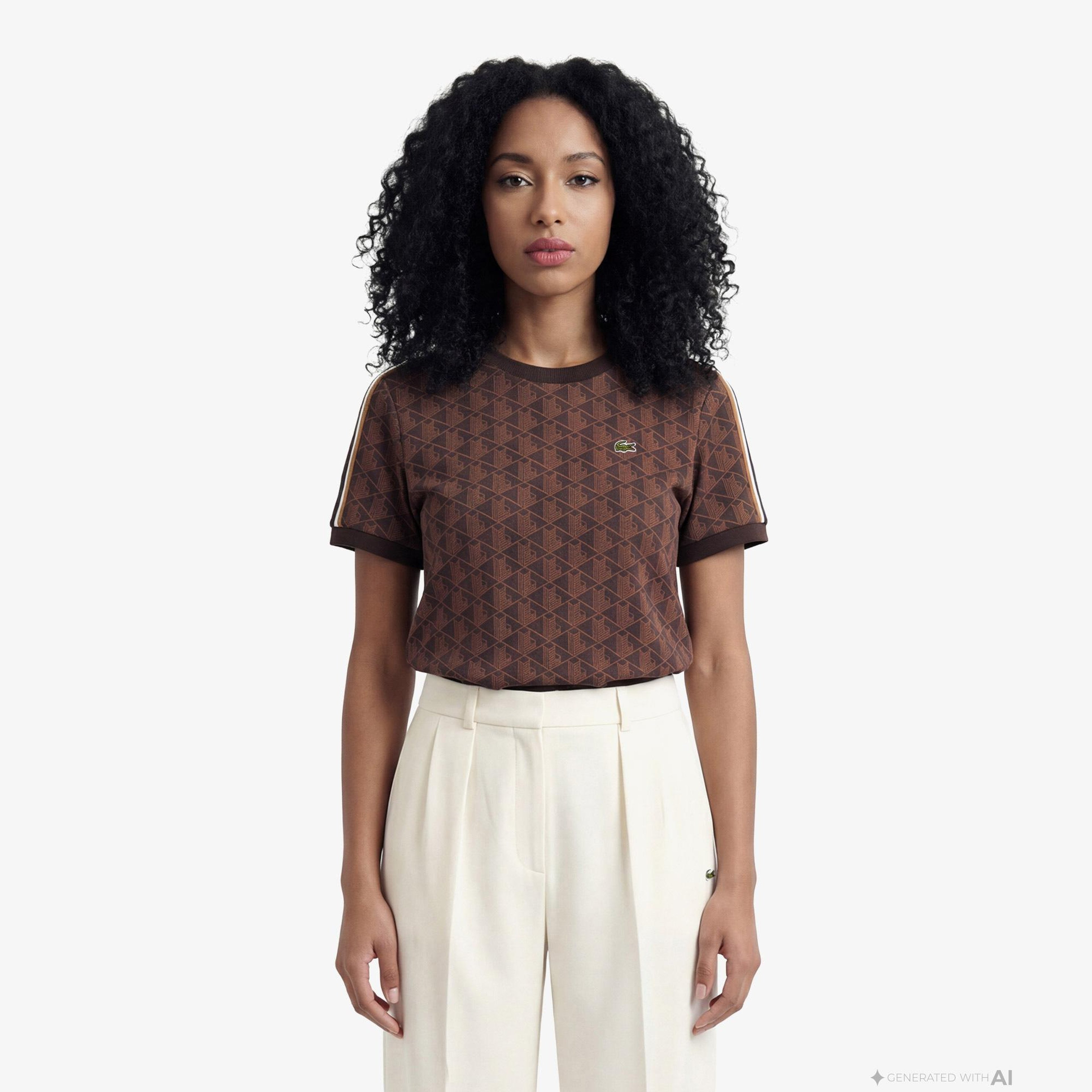 Lacoste Monogram Slim Fit Jacquard Erkek Mor T-Shirt