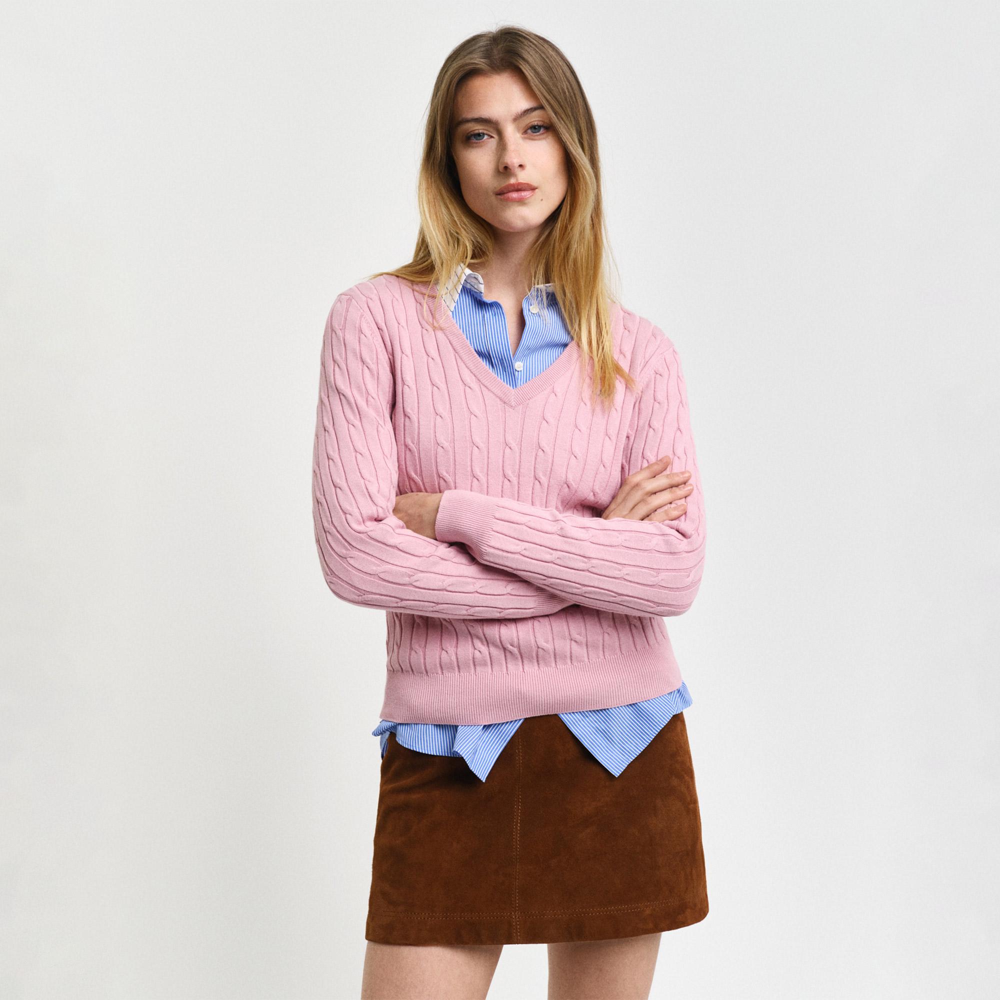 GANT Kadın Pembe Slim Fit V Yaka Kazak