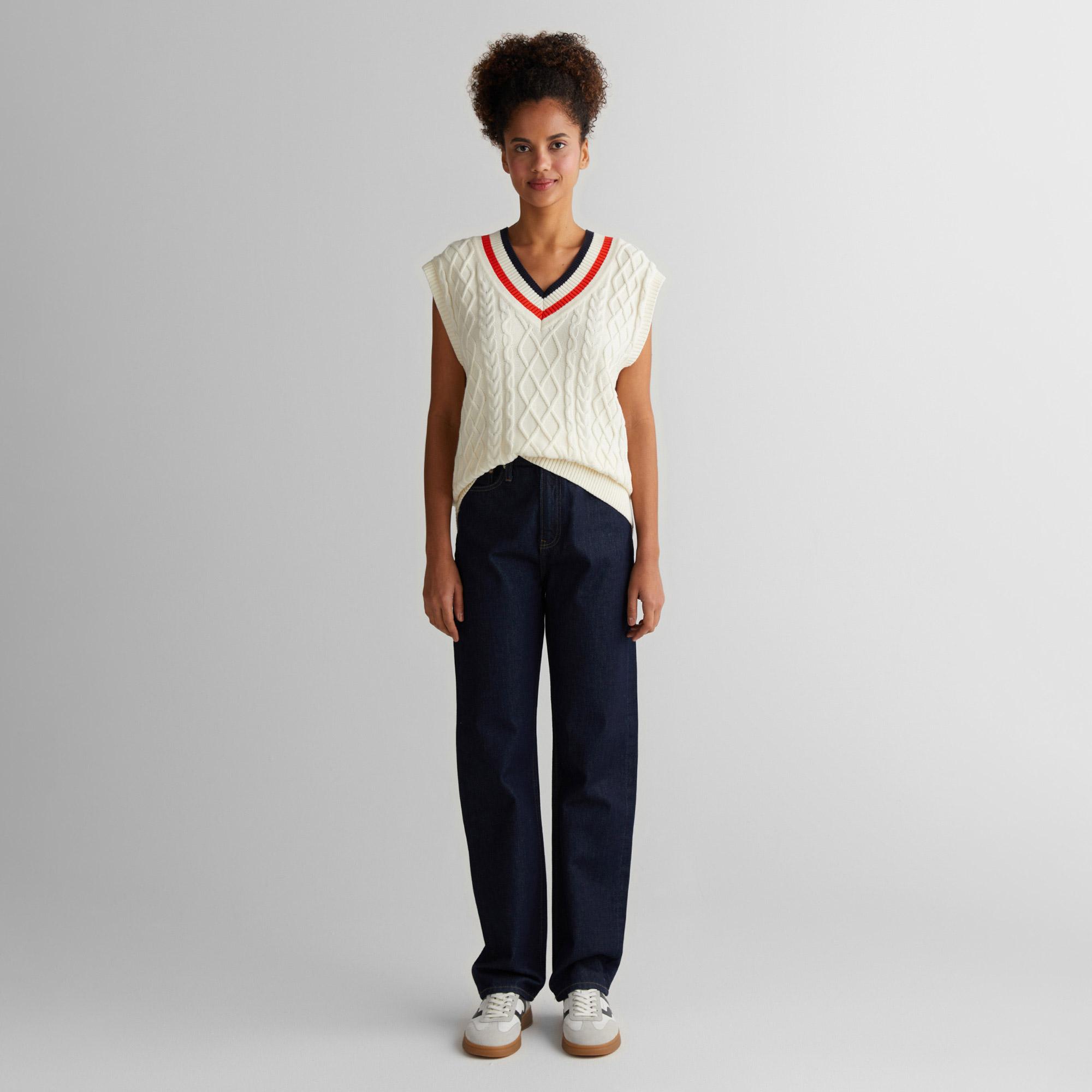 GANT Kadın Krem Relaxed Fit V Yaka Triko