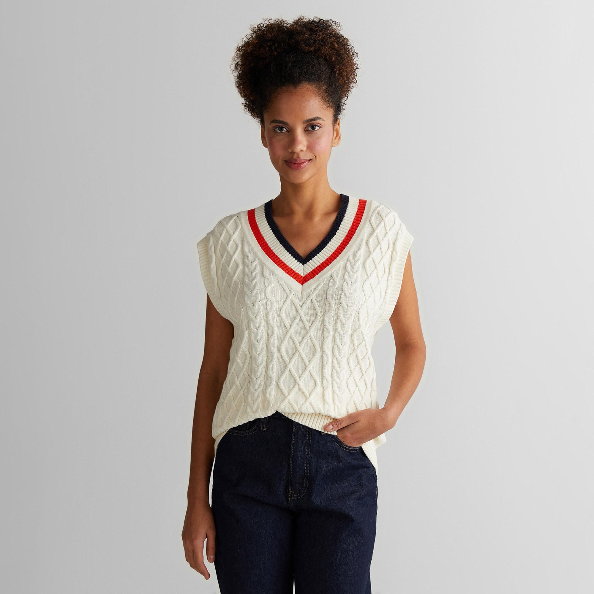 GANT Kadın Krem Relaxed Fit V Yaka Triko