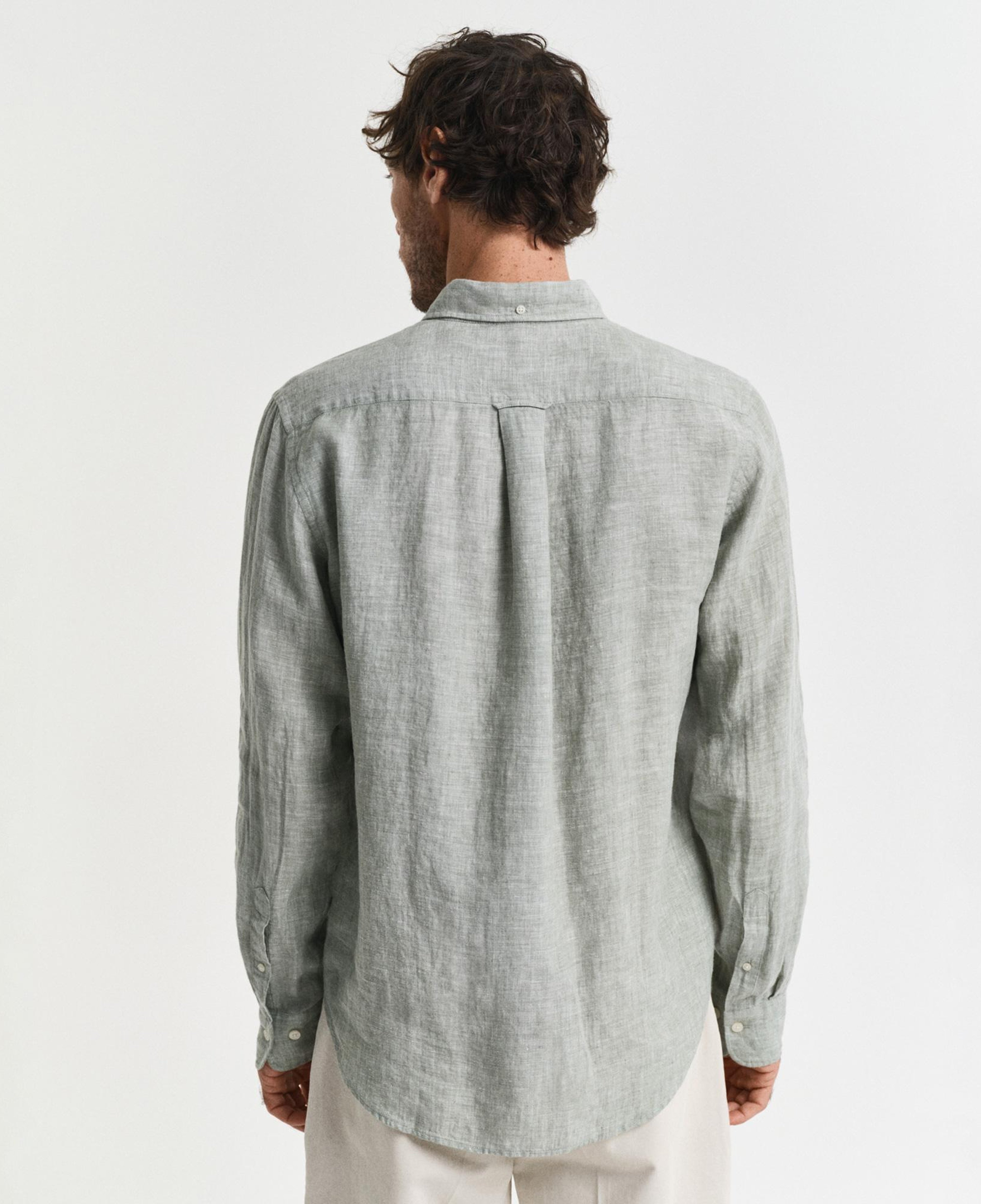GANT Erkek Yeşil Regular Fit Düğmeli Yaka Keten Gömlek