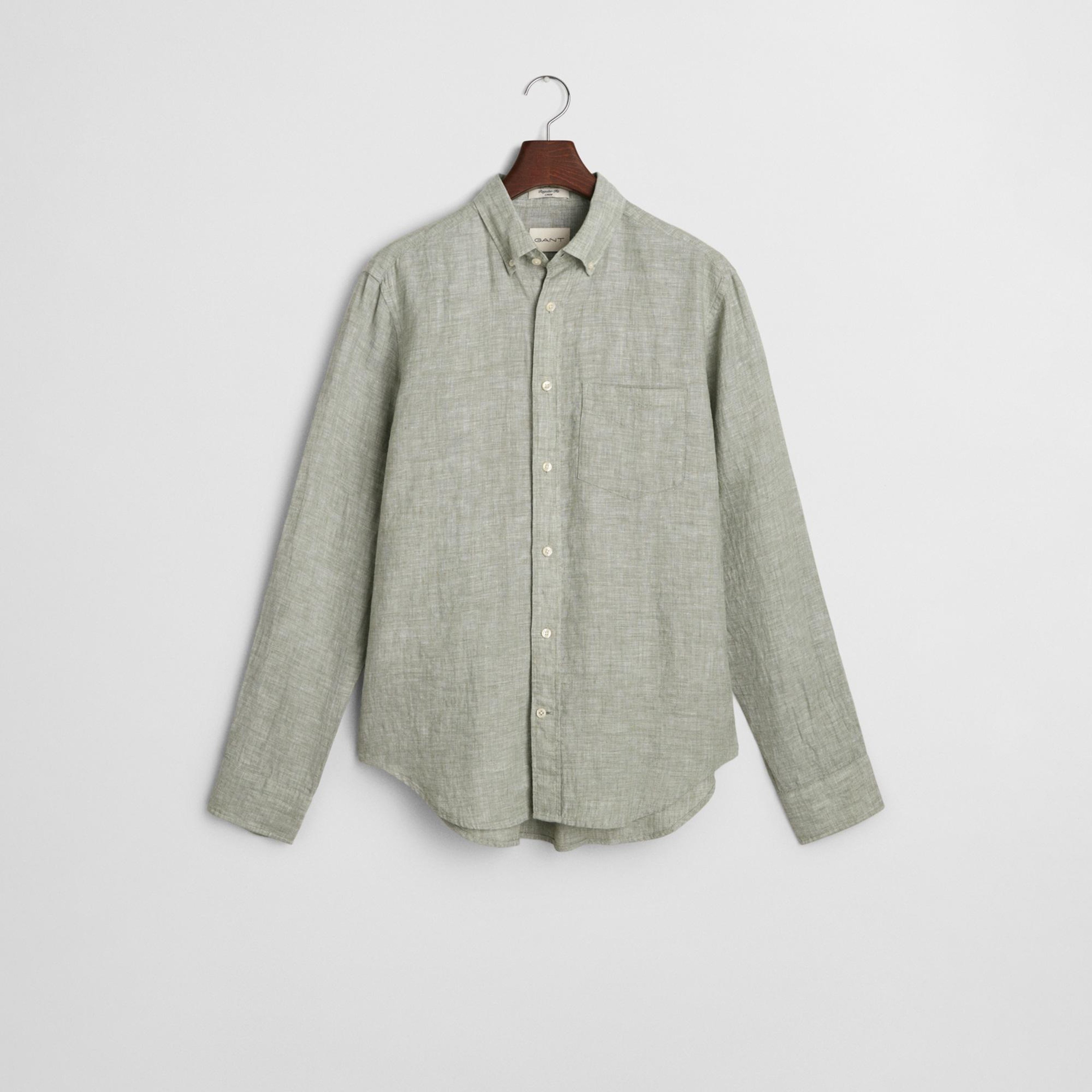 GANT Erkek Yeşil Regular Fit Düğmeli Yaka Keten Gömlek