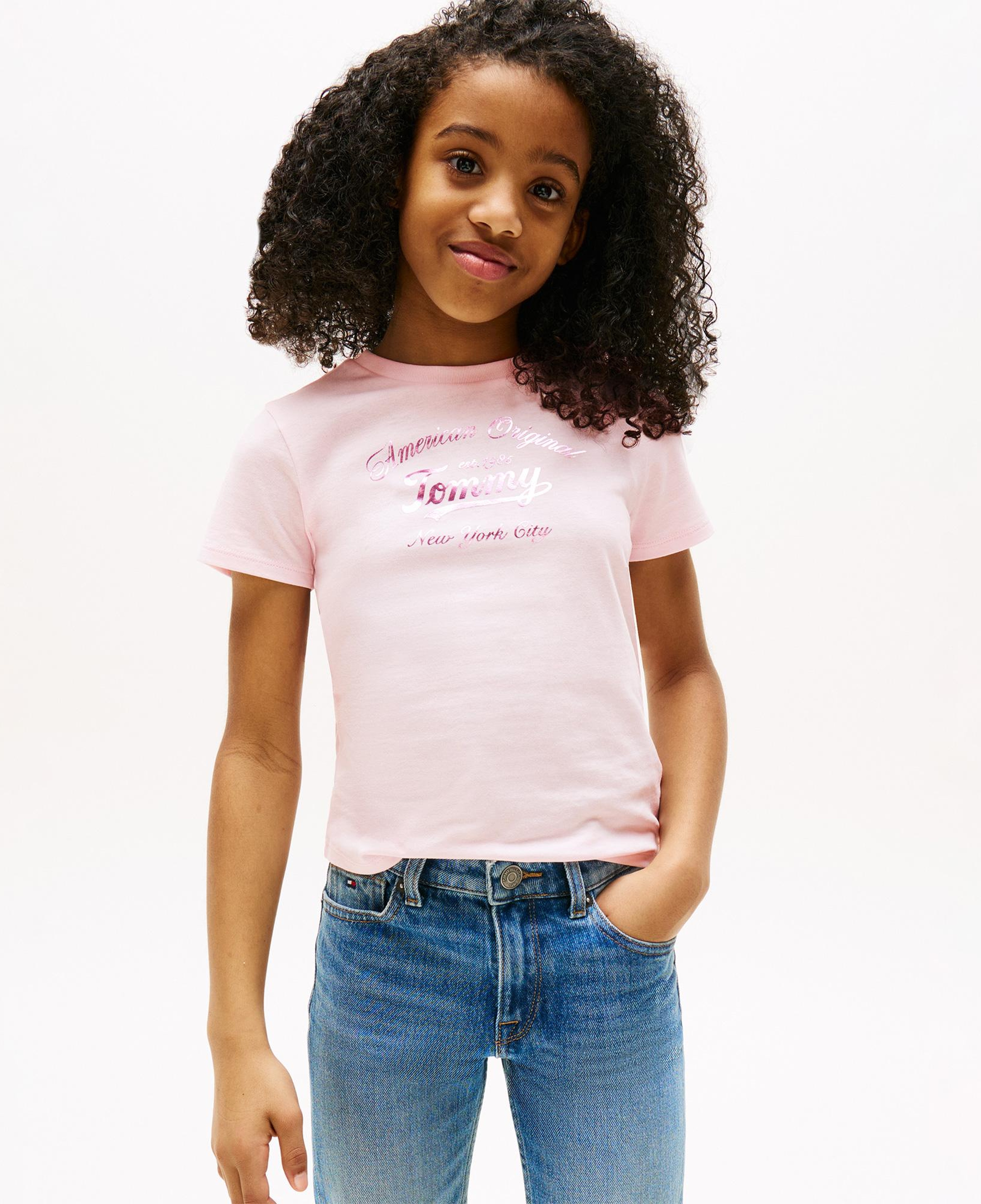 Tommy Hilfiger Metallic Script Çocuk Pembe T-Shirt