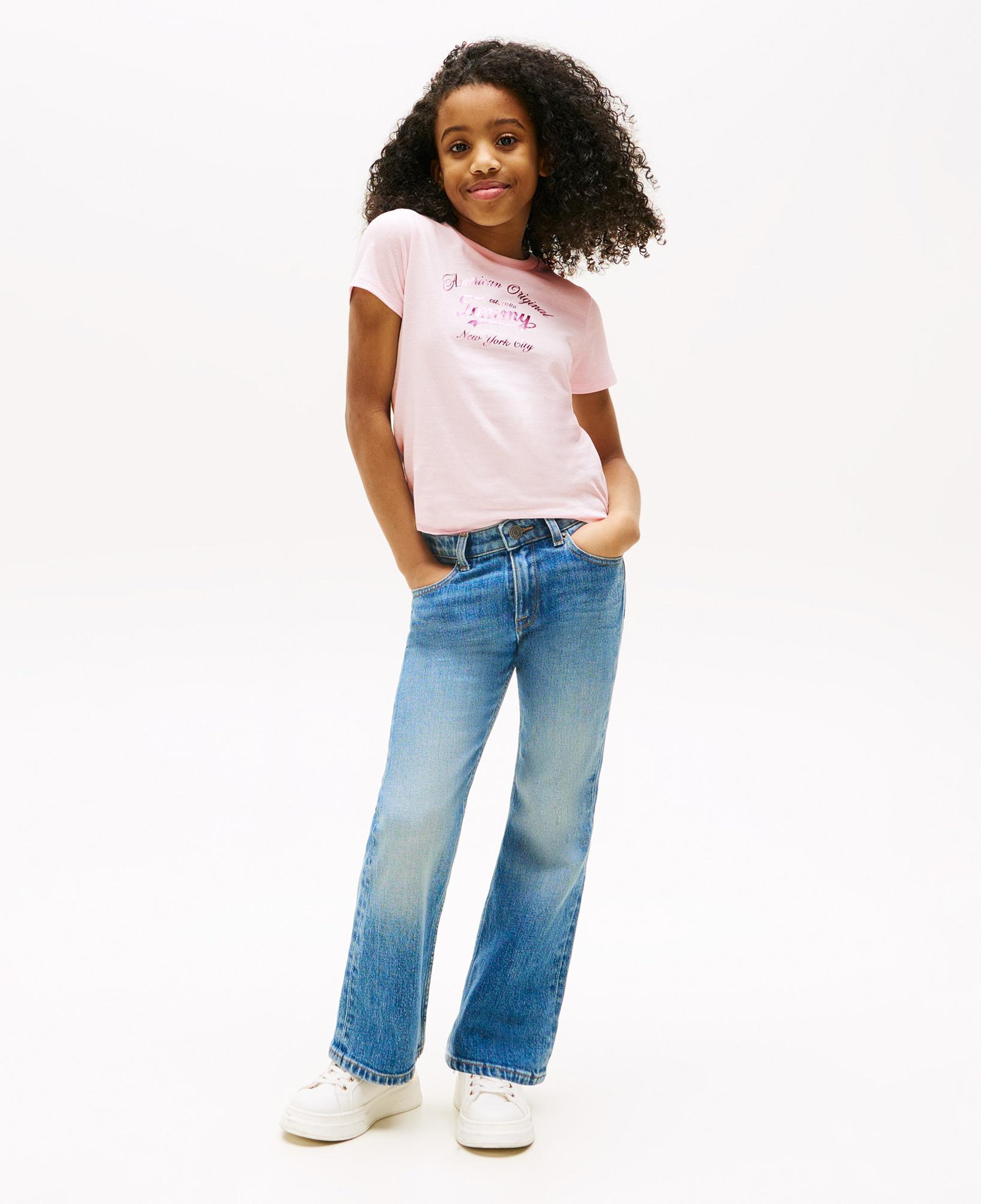 Tommy Hilfiger Metallic Script Çocuk Pembe T-Shirt